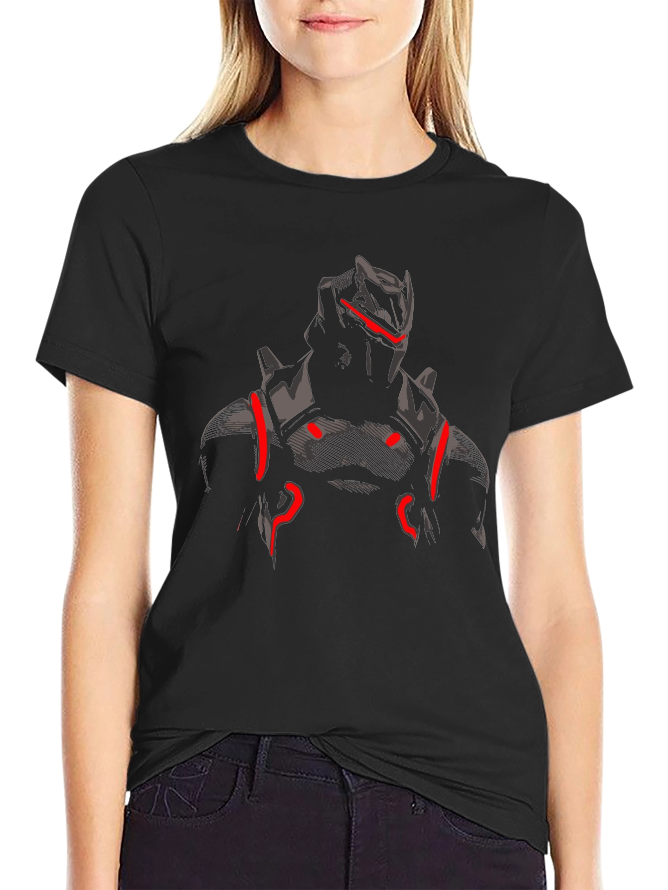 Mens Black Graphic Tee - Futuristic Armor Design