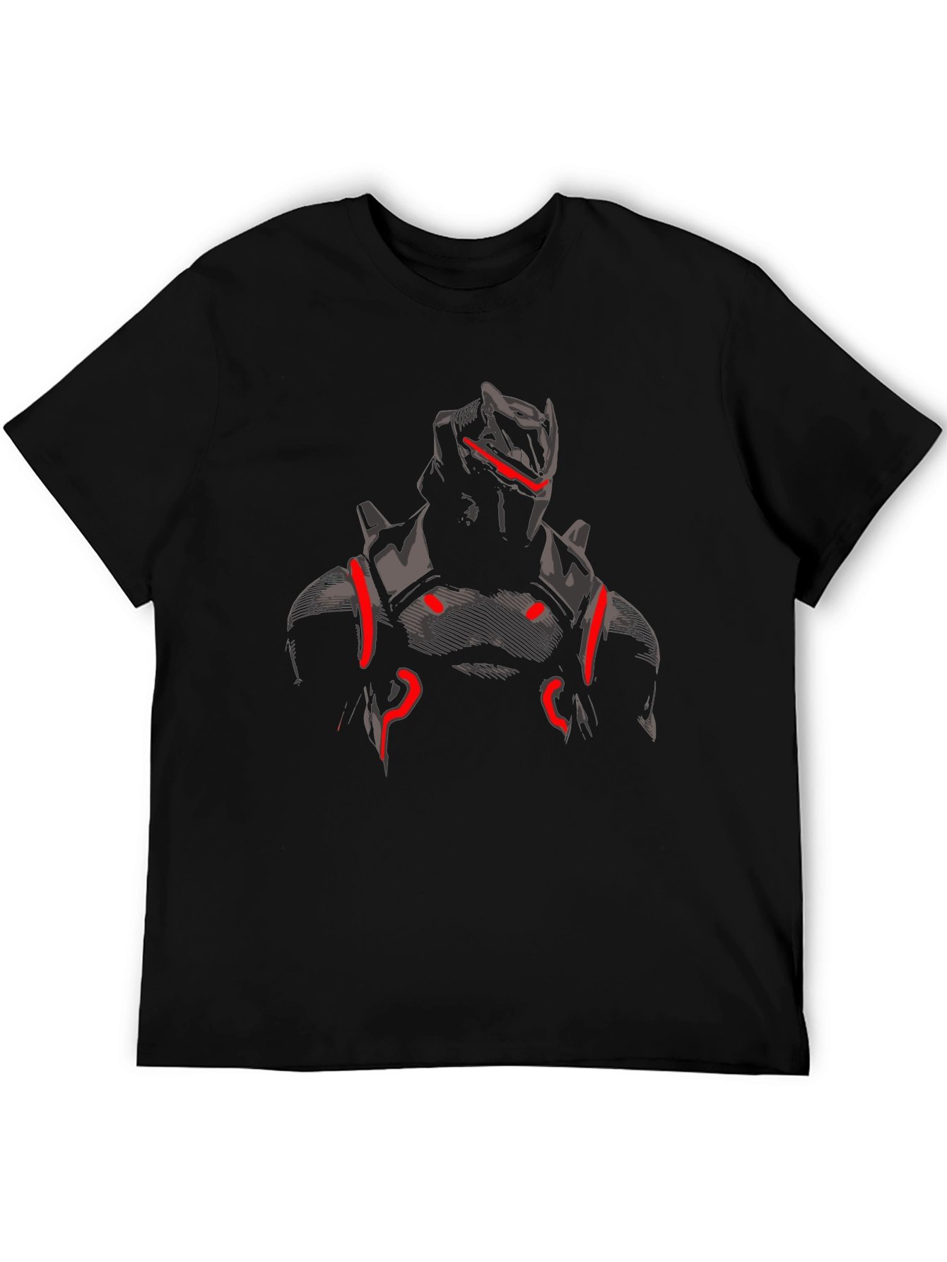 Mens Black Graphic Tee - Futuristic Armor Design