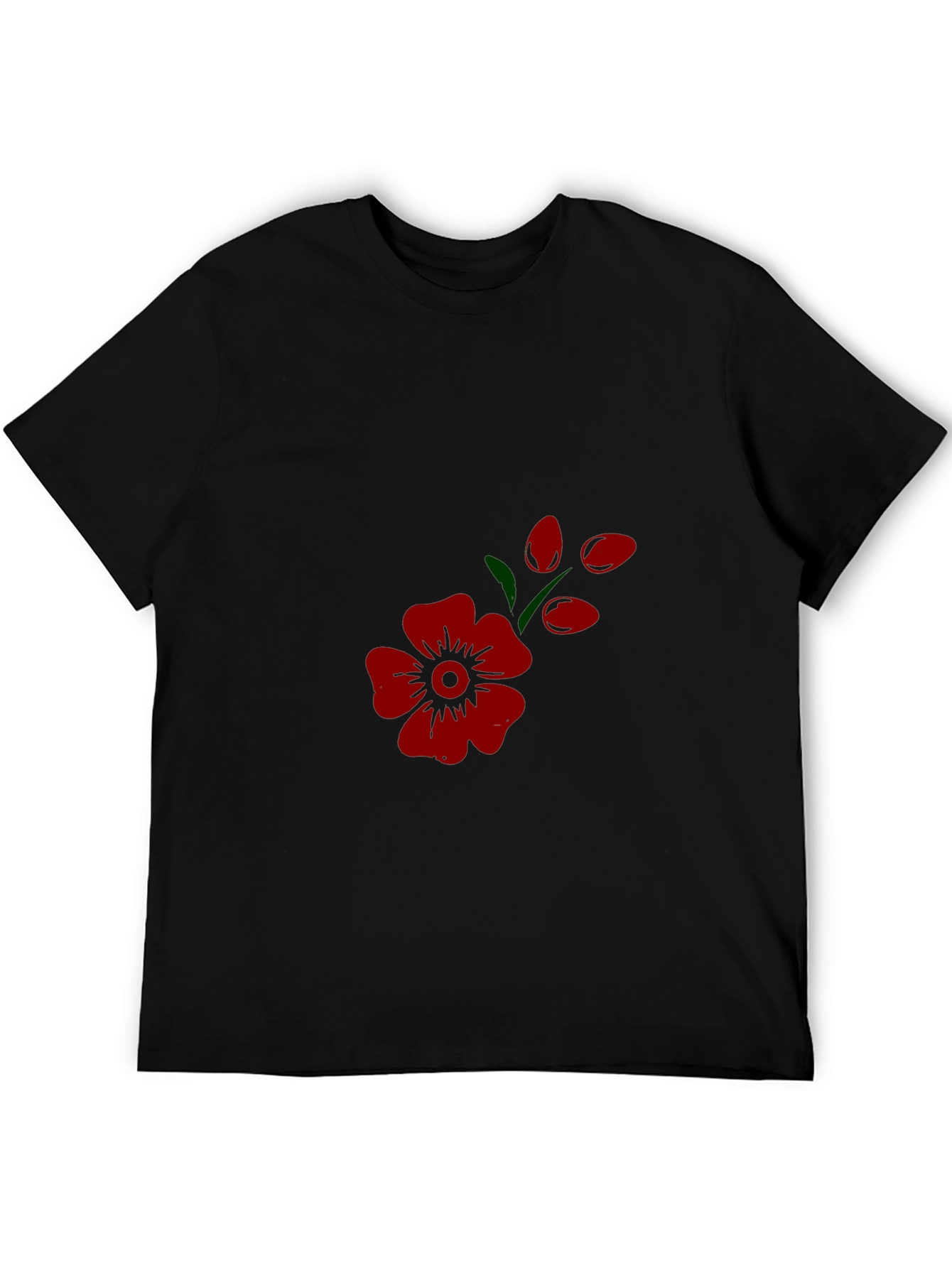 Mens Black Tee with Red Flower Print