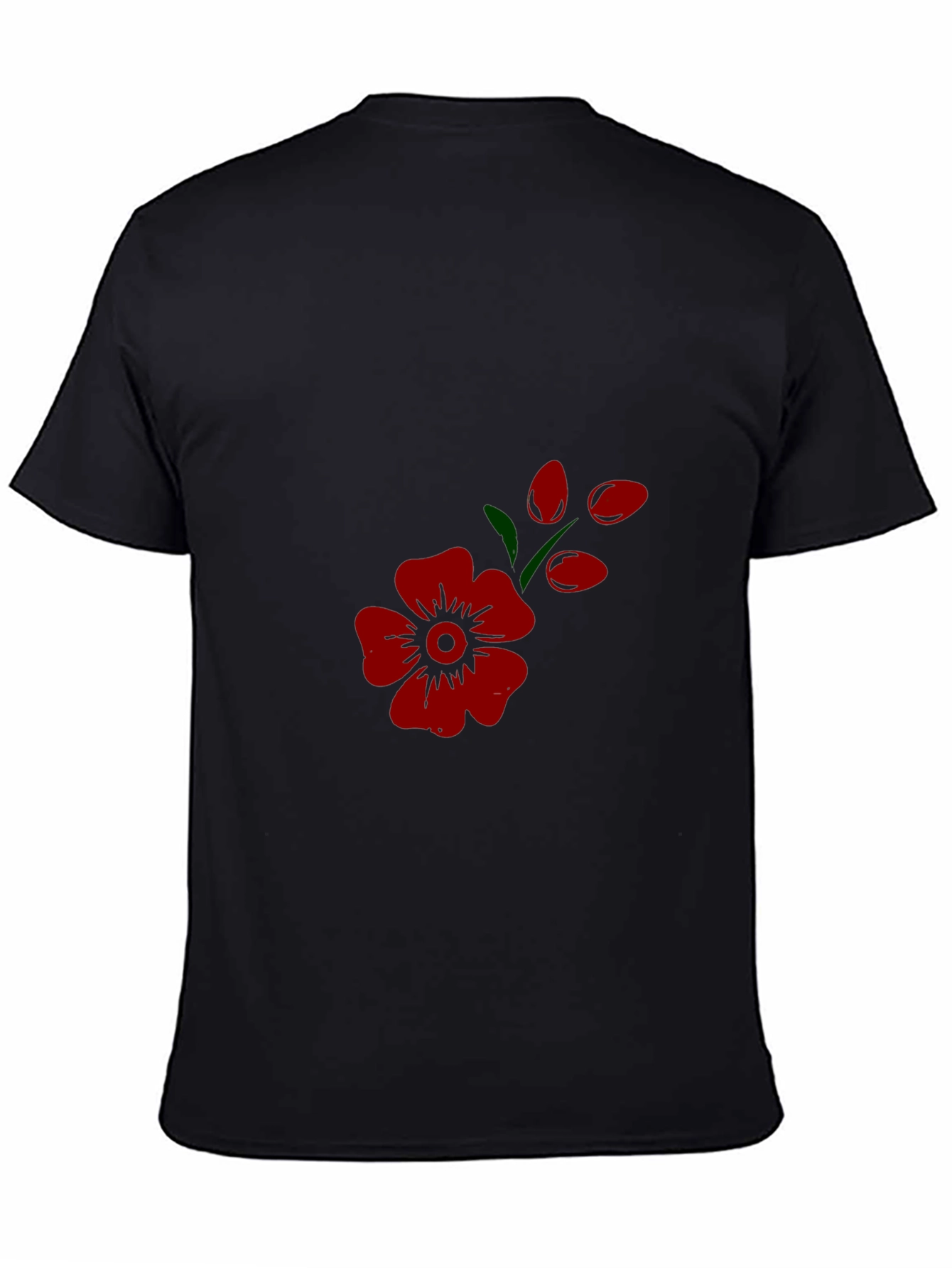 Mens Black Tee with Red Flower Print