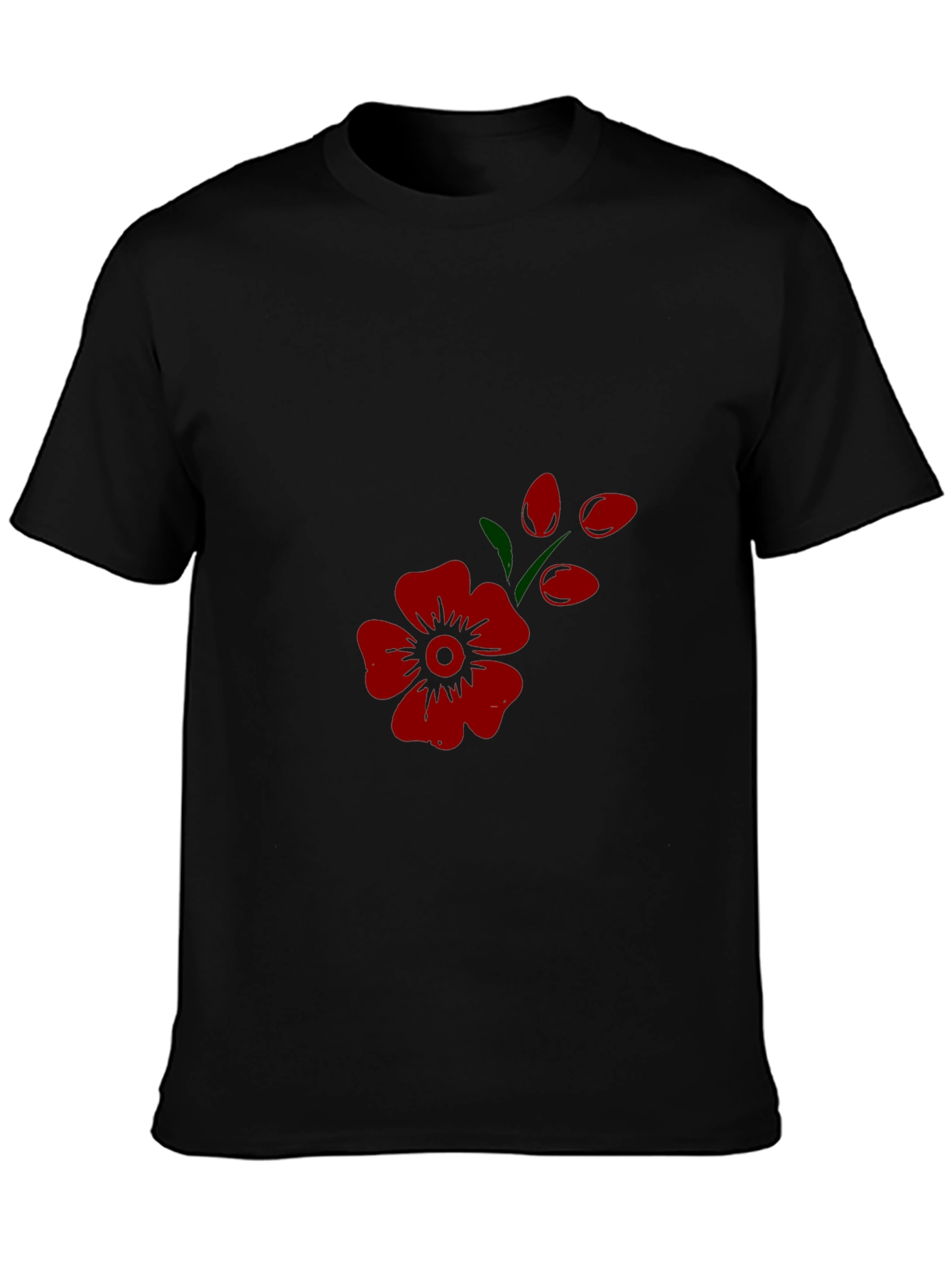 Mens Black Tee with Red Flower Print