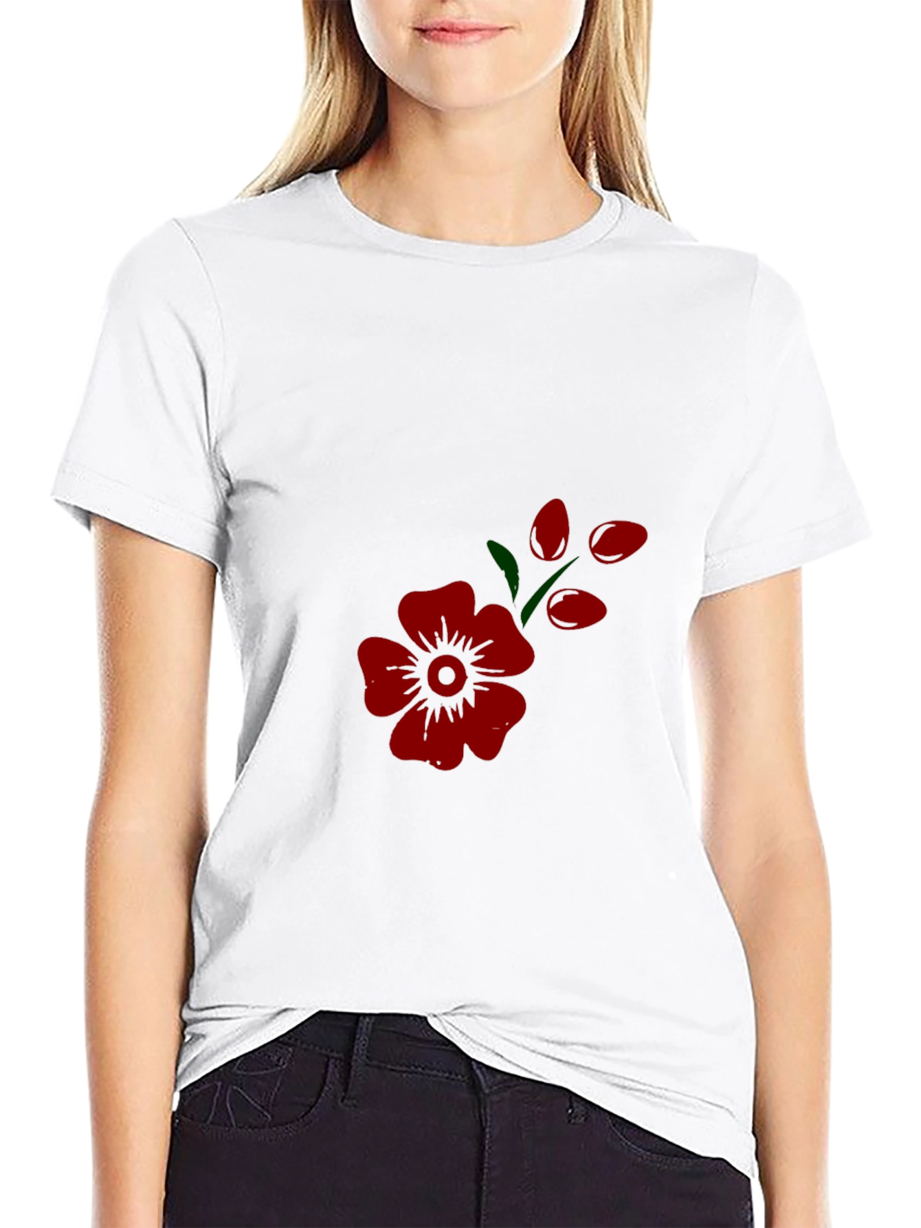 Mens Black Tee with Red Flower Print
