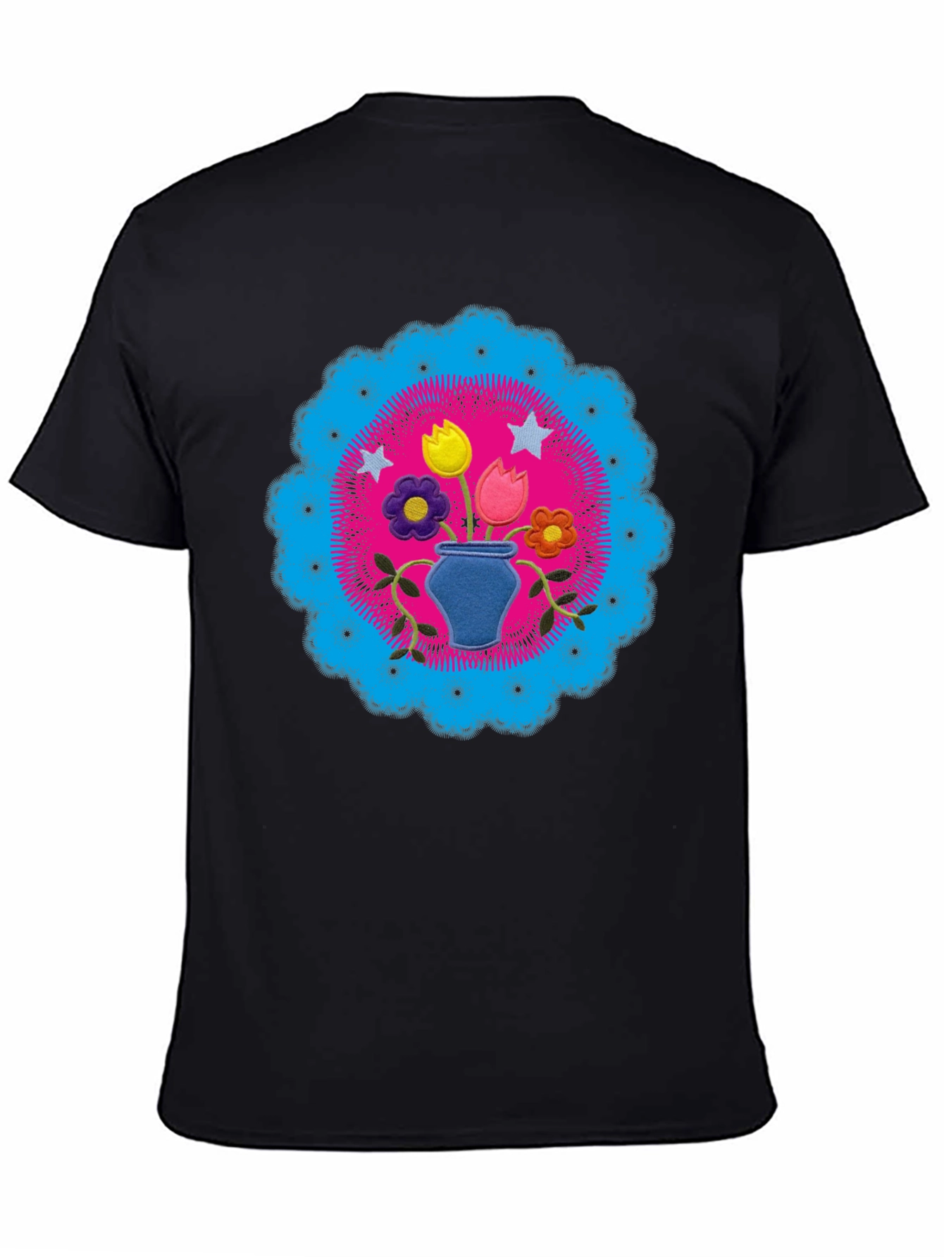 Floral Mandala Graphic Tee - Black Cotton Shirt