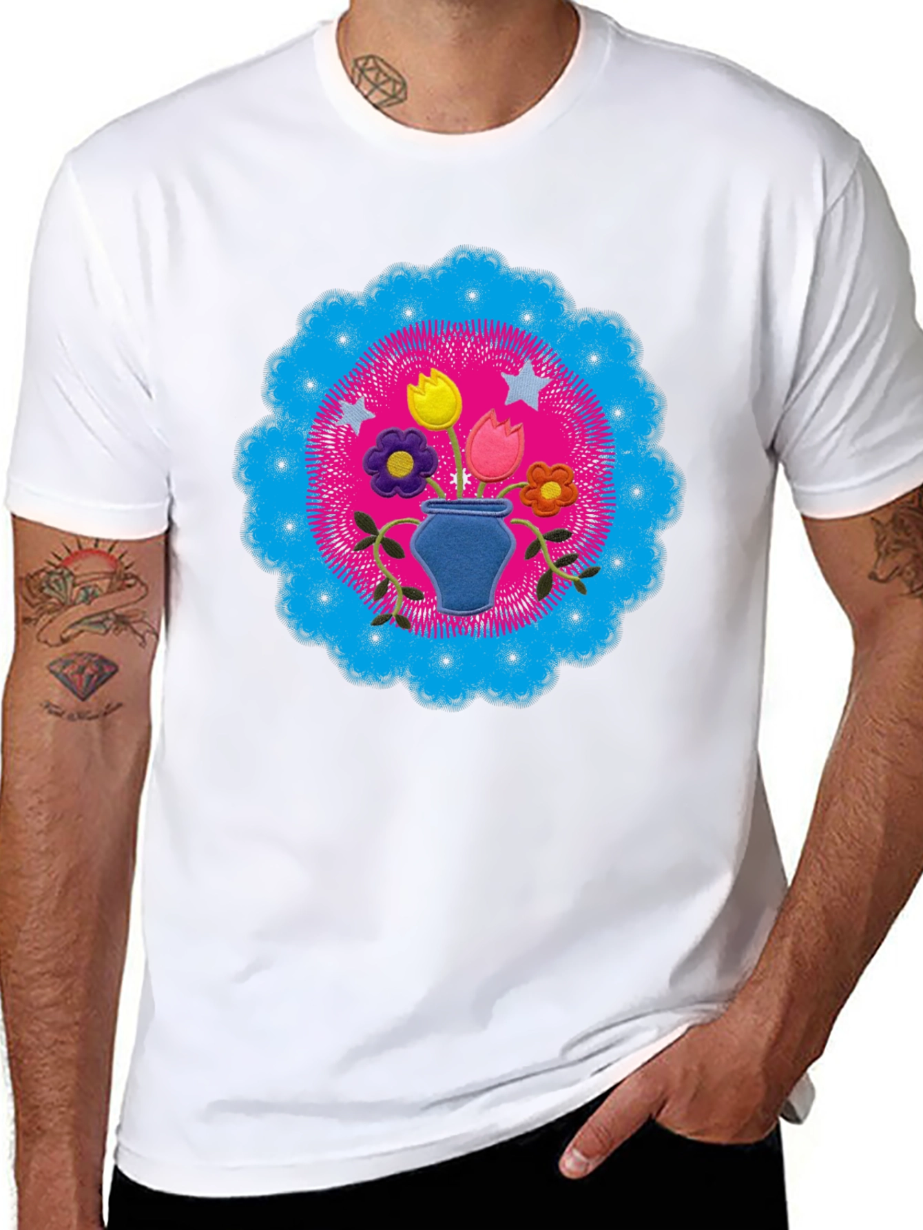 Floral Mandala Graphic Tee - Black Cotton Shirt