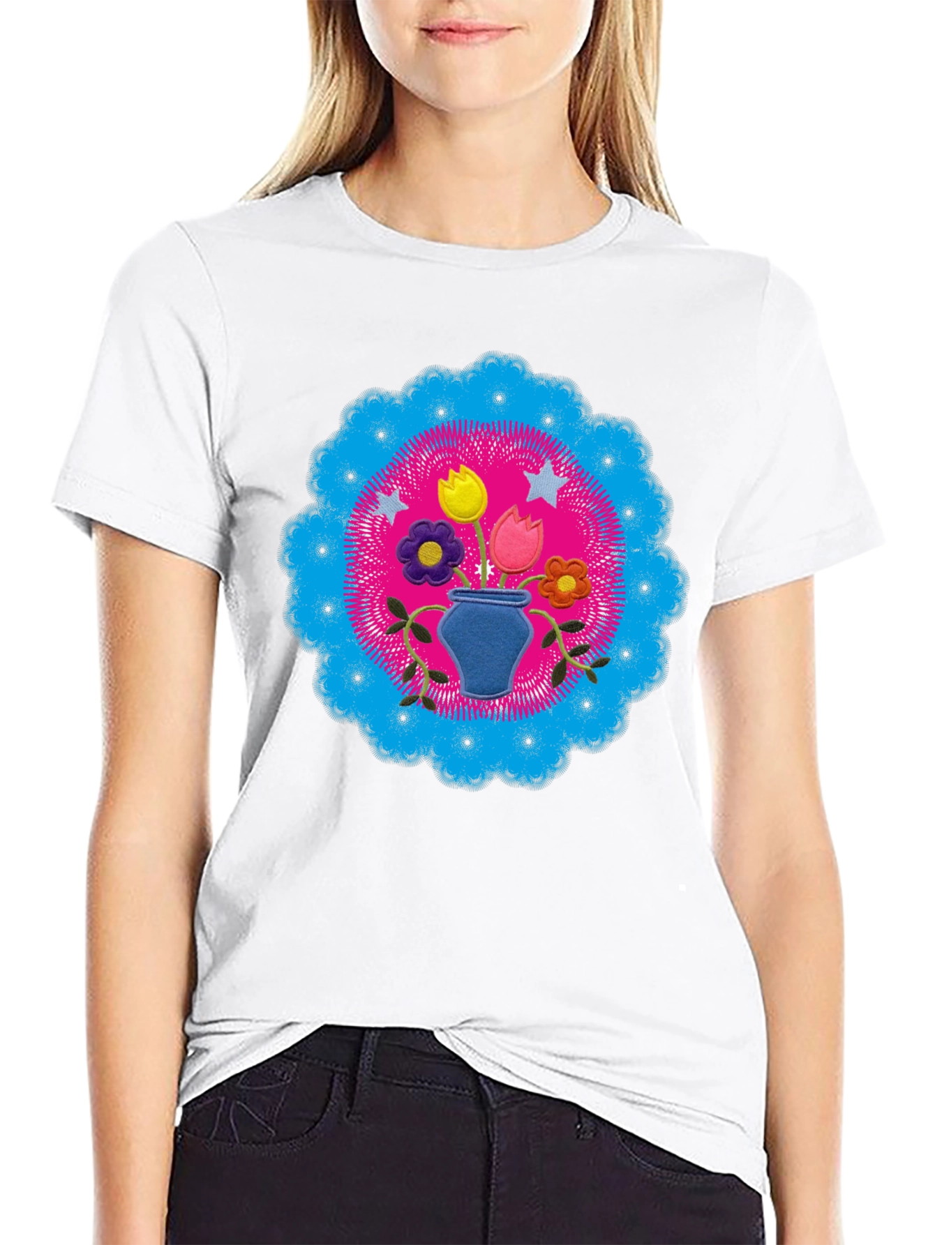 Floral Mandala Graphic Tee - Black Cotton Shirt