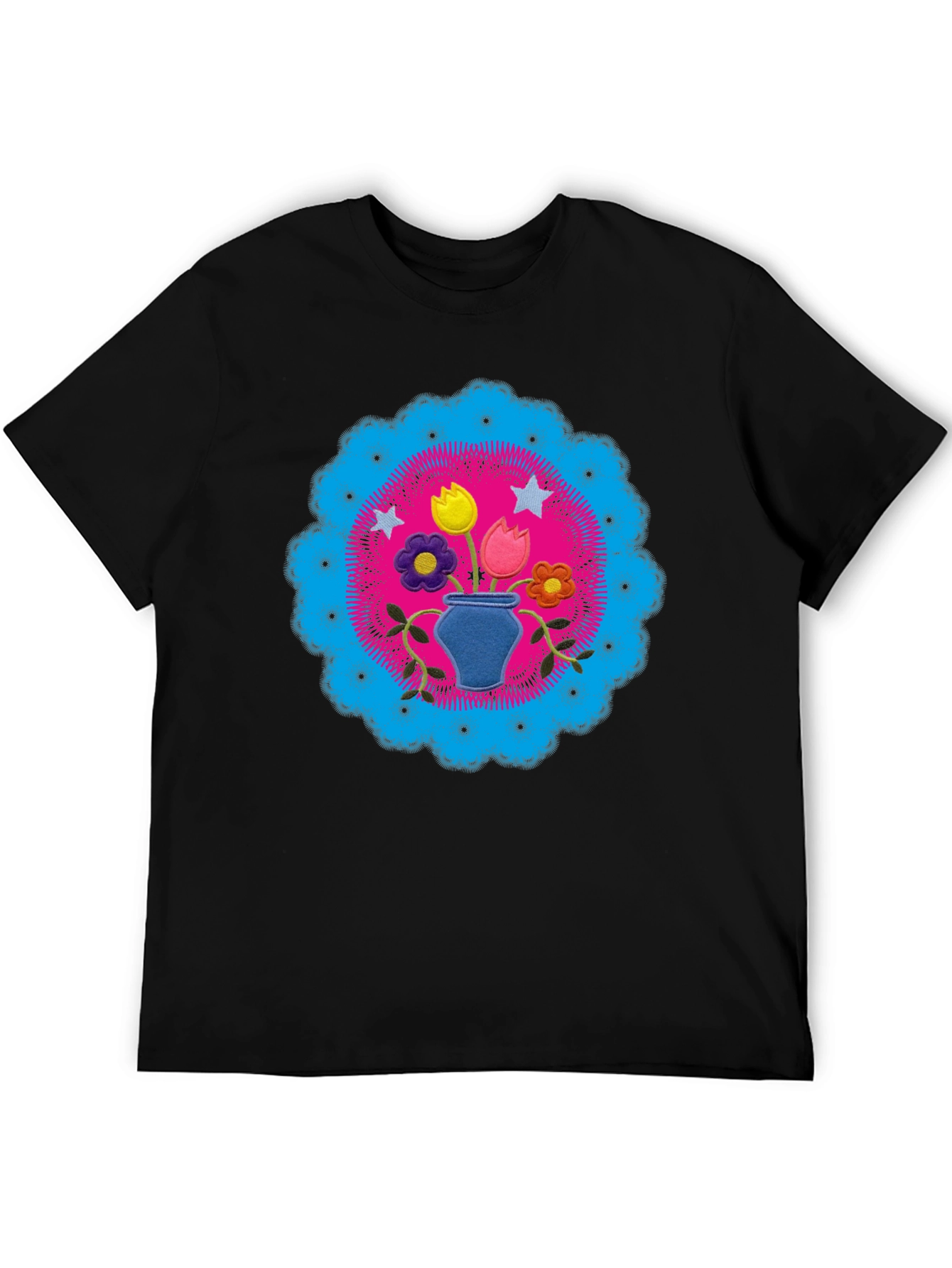 Floral Mandala Graphic Tee - Black Cotton Shirt