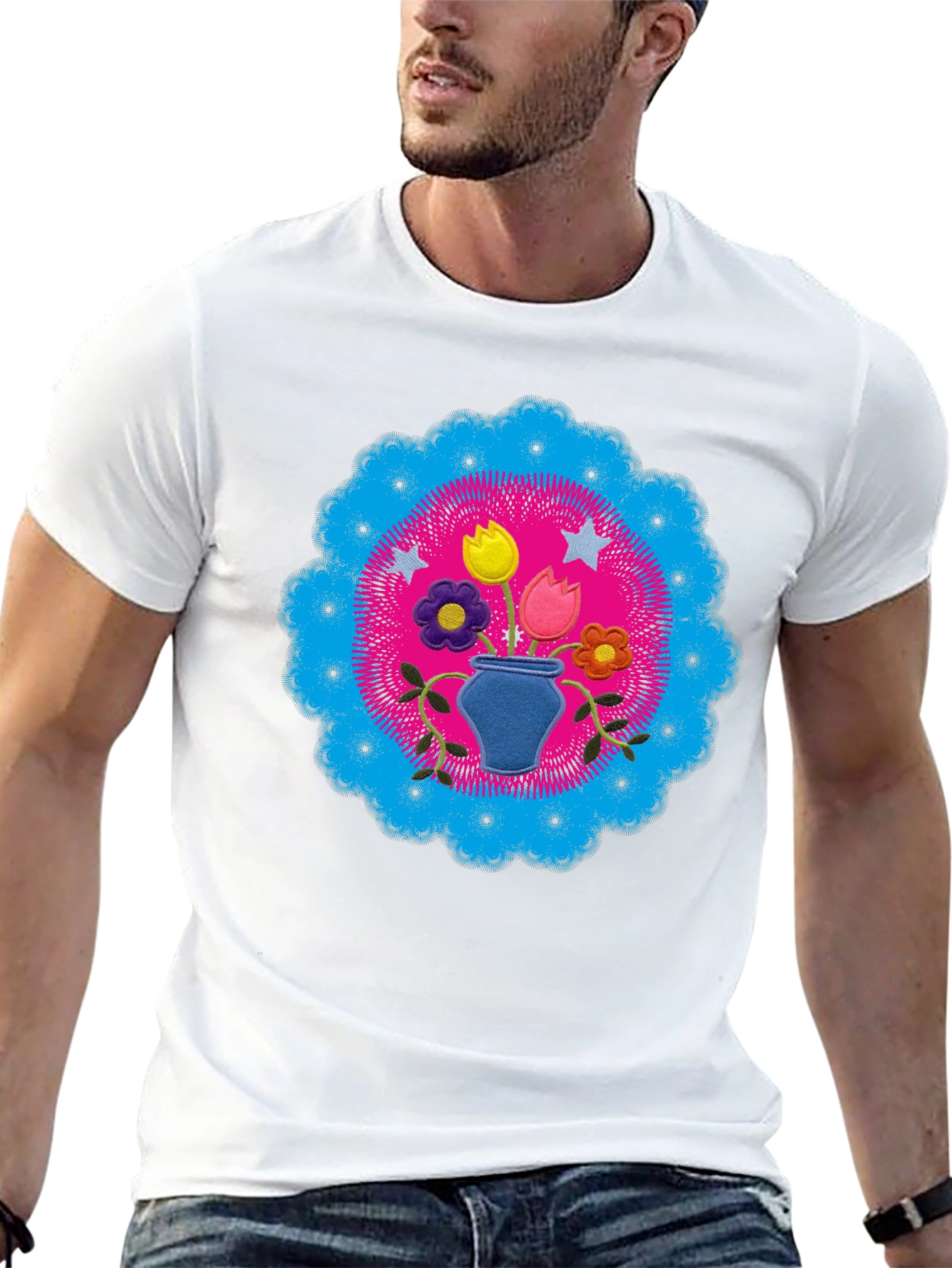 Floral Mandala Graphic Tee - Black Cotton Shirt