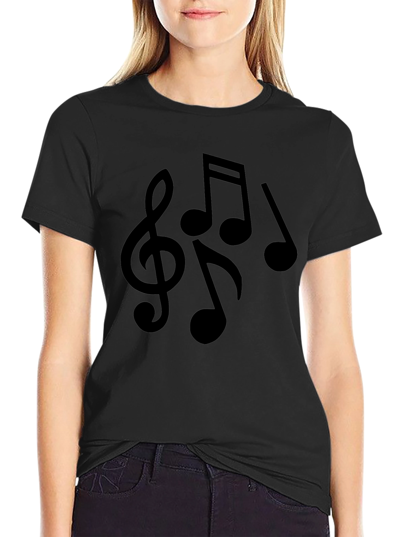 Musical Notes Graphic Tee - Black