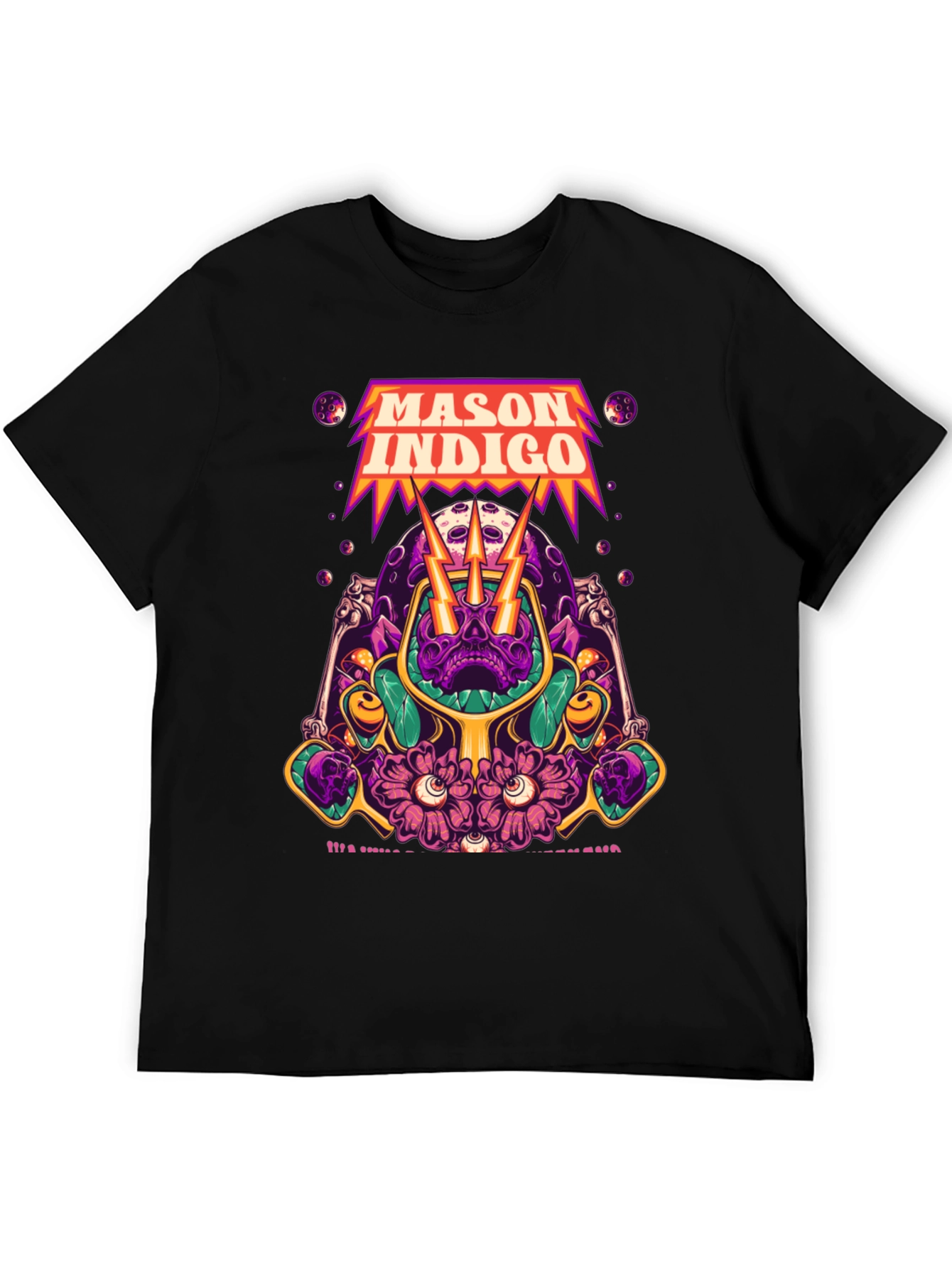 Mason Indigo Graphic Tee - Skull and Flowers Art