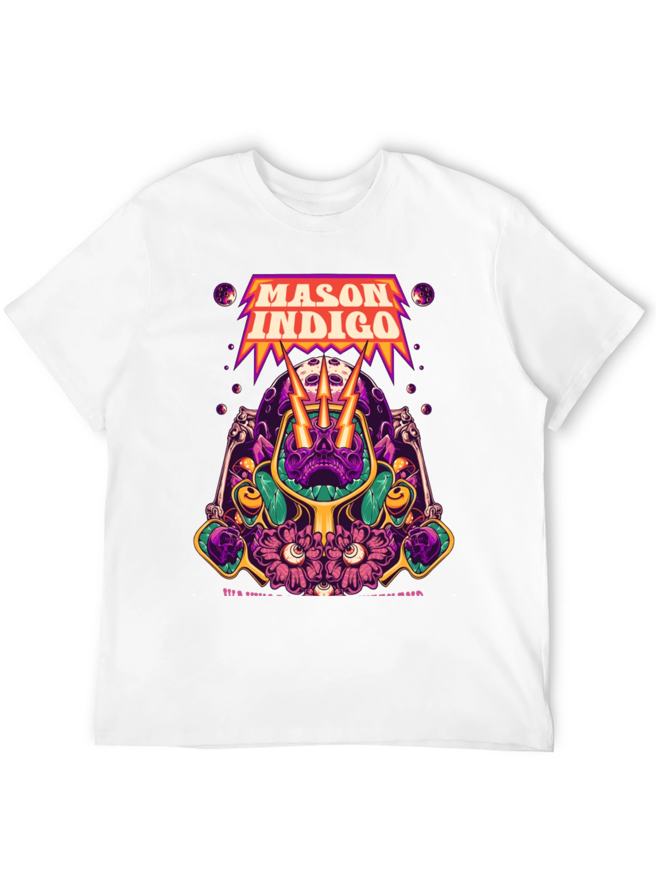 Mason Indigo Graphic Tee - Skull and Flowers Art
