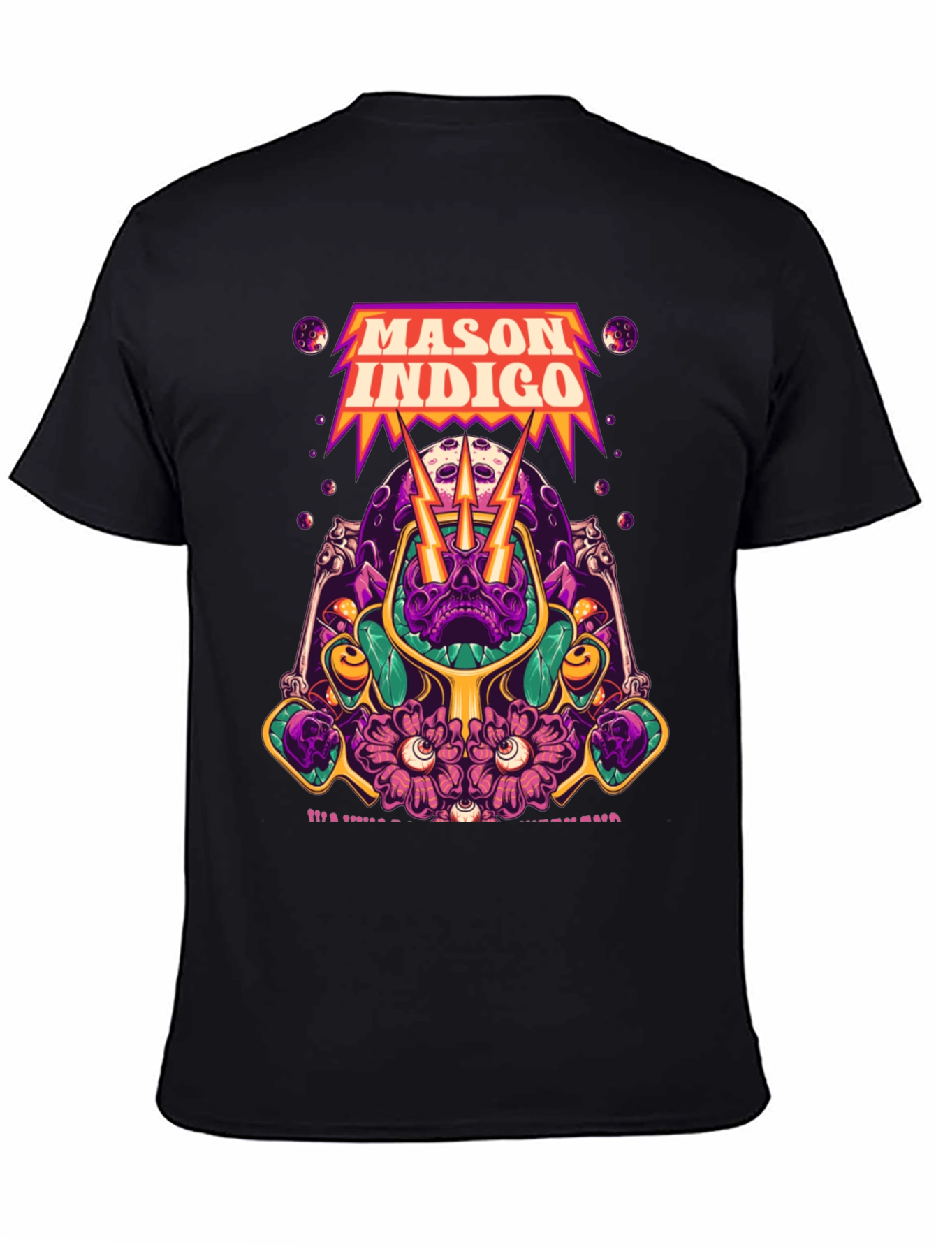 Mason Indigo Graphic Tee - Skull and Flowers Art