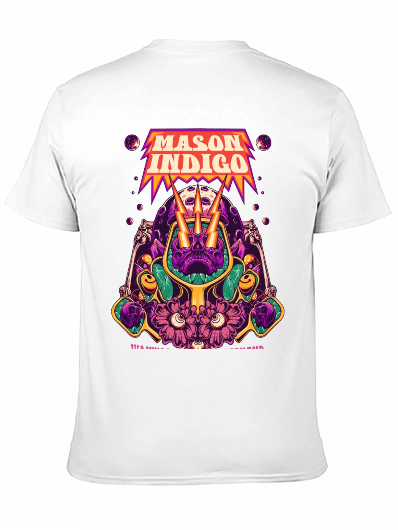 Mason Indigo Graphic Tee - Skull and Flowers Art