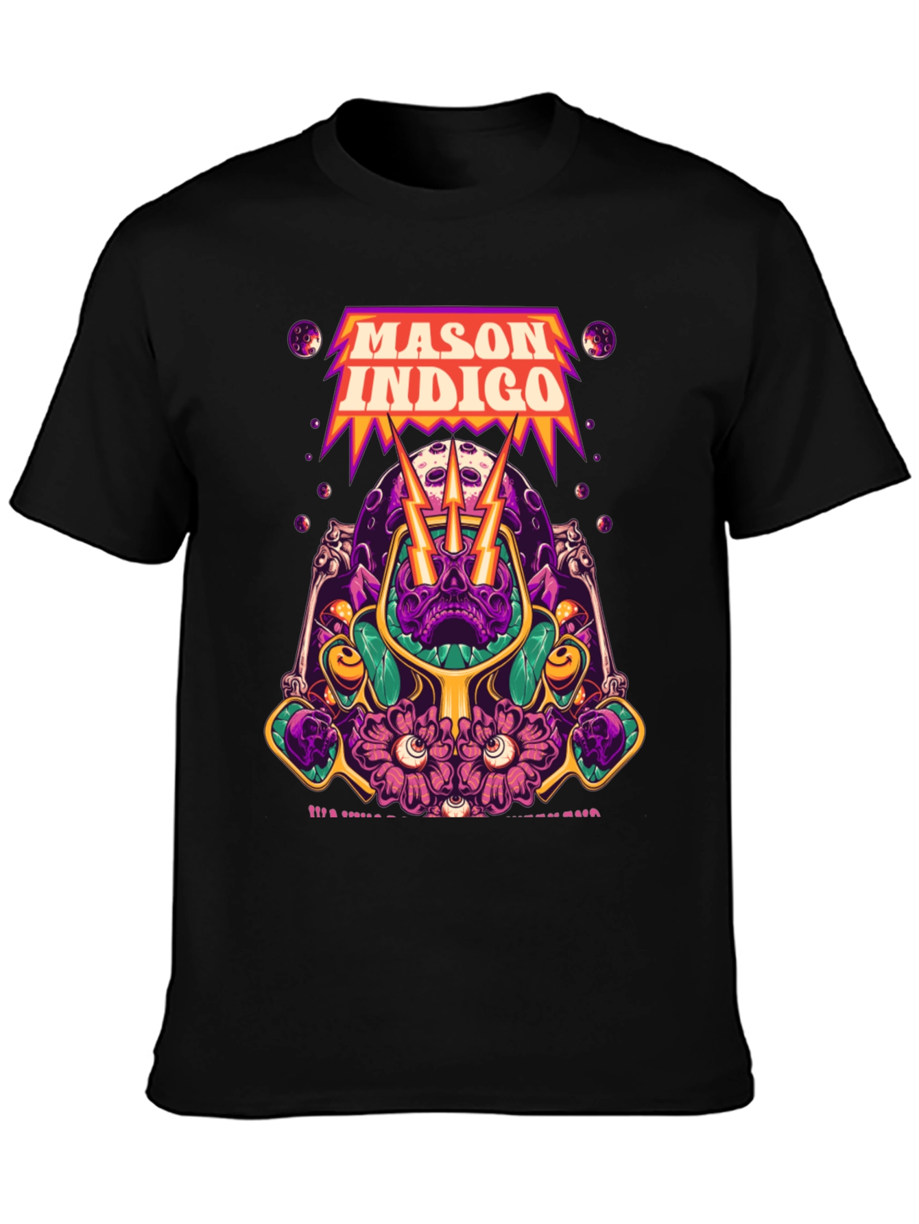 Mason Indigo Graphic Tee - Skull and Flowers Art