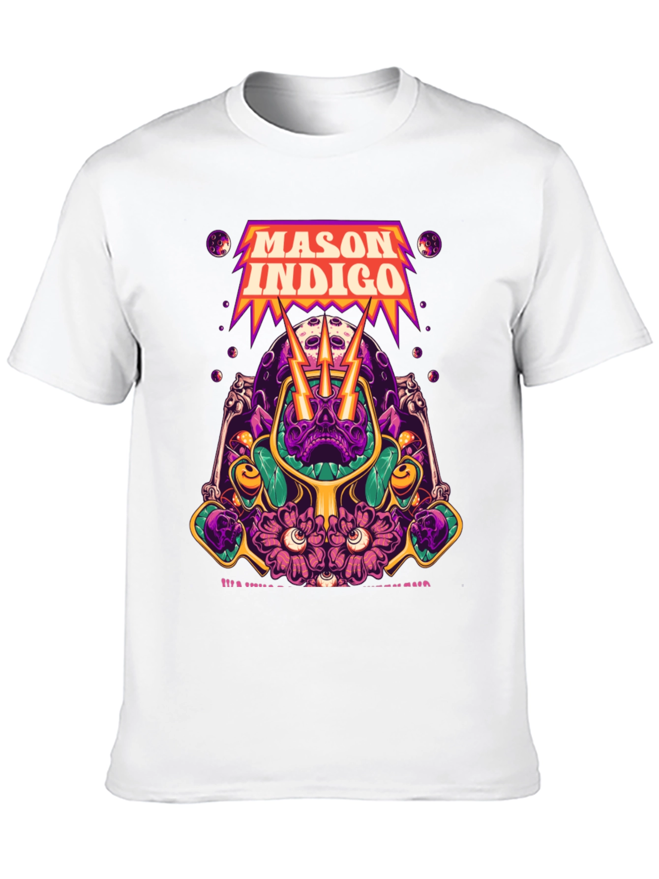 Mason Indigo Graphic Tee - Skull and Flowers Art