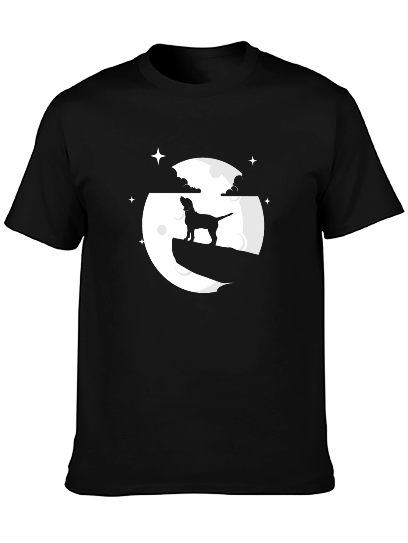 Dog on Moon Graphic Tee - Black Cotton Blend