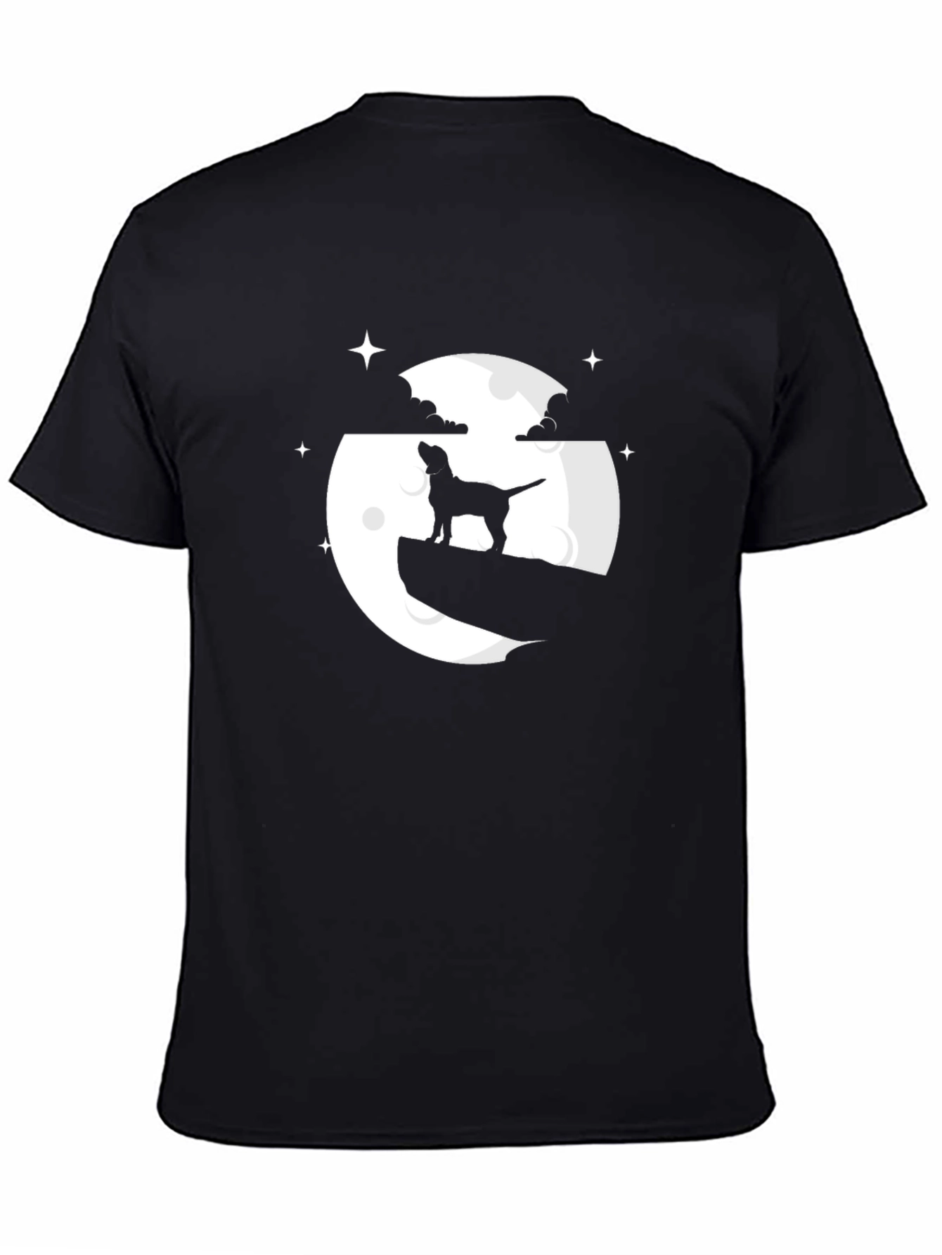 Dog on Moon Graphic Tee - Black Cotton Blend