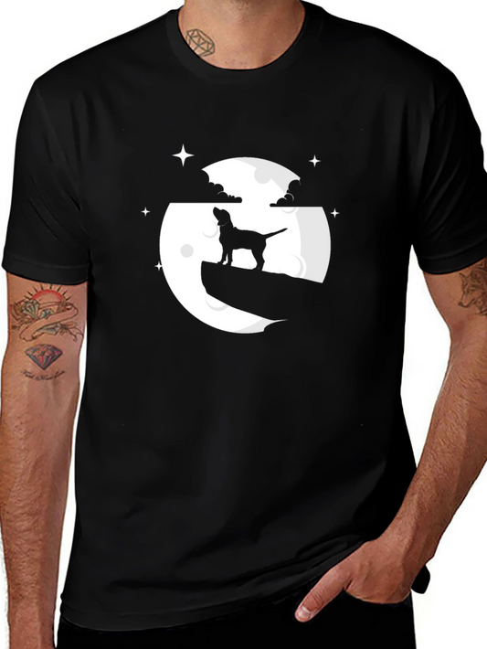 Dog on Moon Graphic Tee - Black Cotton Blend