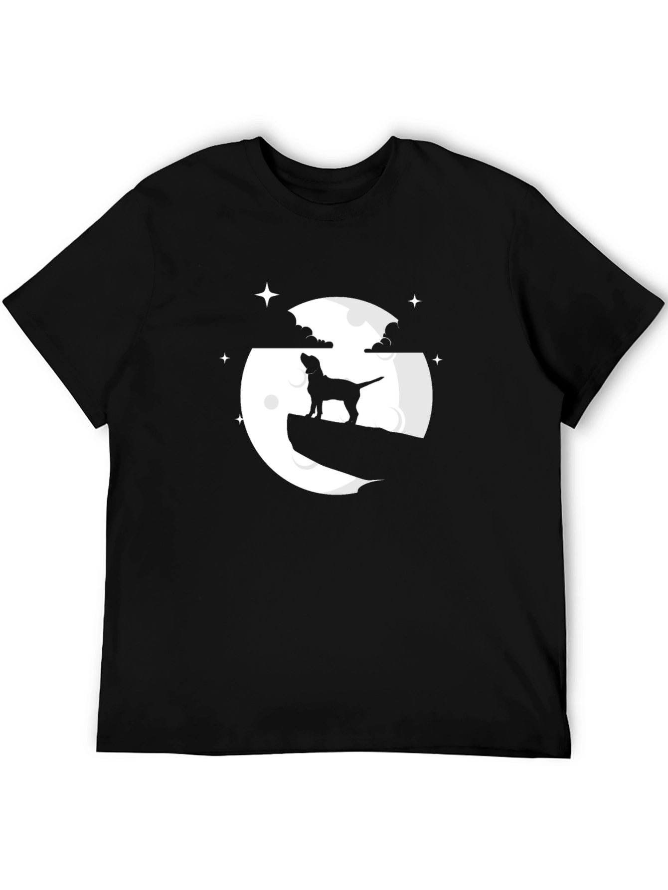 Dog on Moon Graphic Tee - Black Cotton Blend