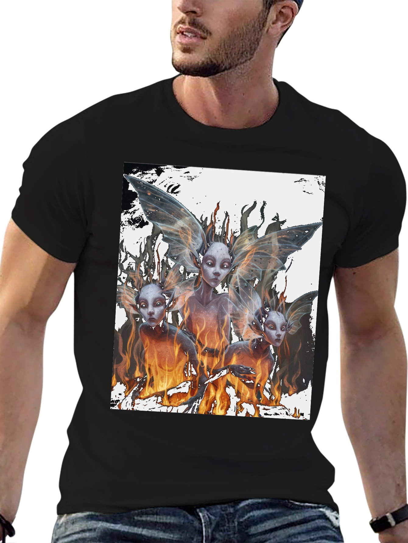 Fiery Fairy Graphic Tee - Black Cotton T-Shirt
