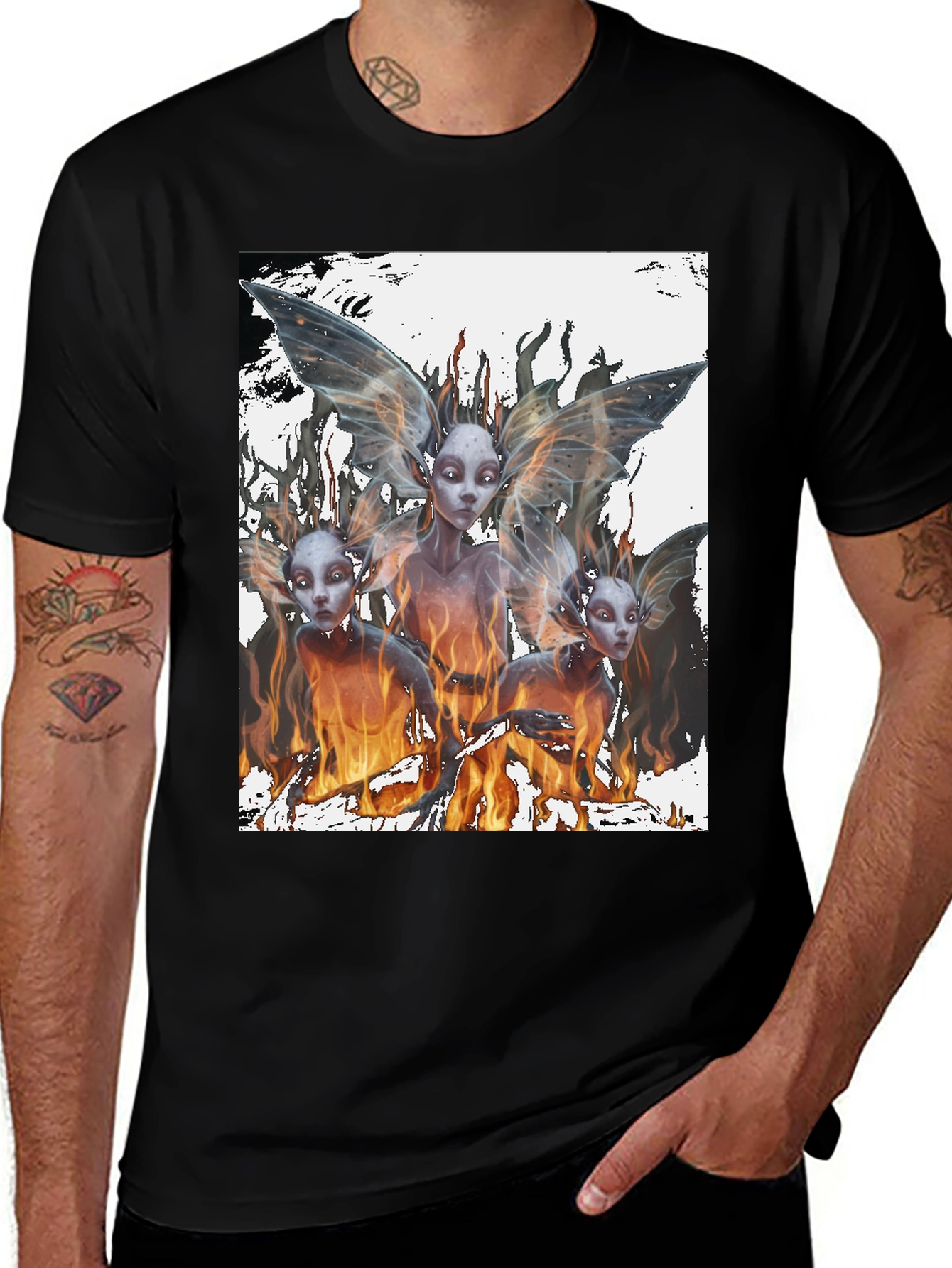 Fiery Fairy Graphic Tee - Black Cotton T-Shirt
