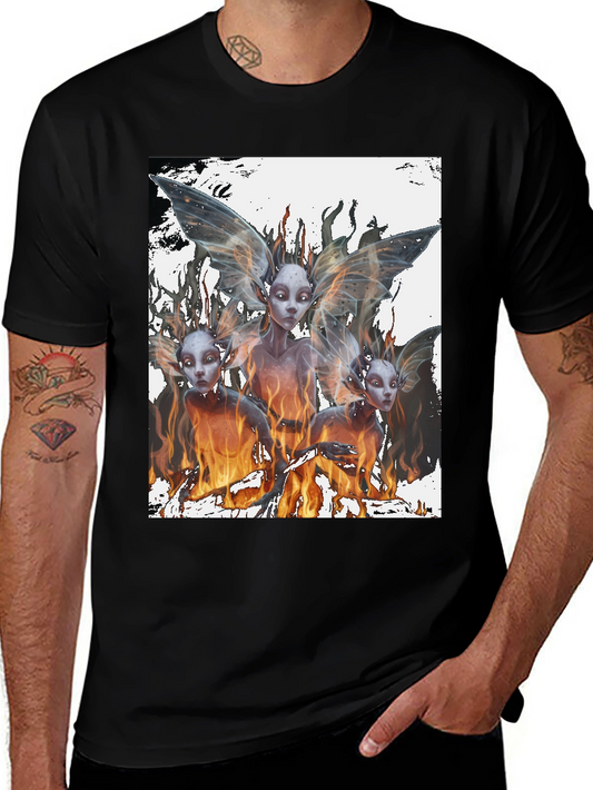 Fiery Fairy Graphic Tee - Black Cotton T-Shirt