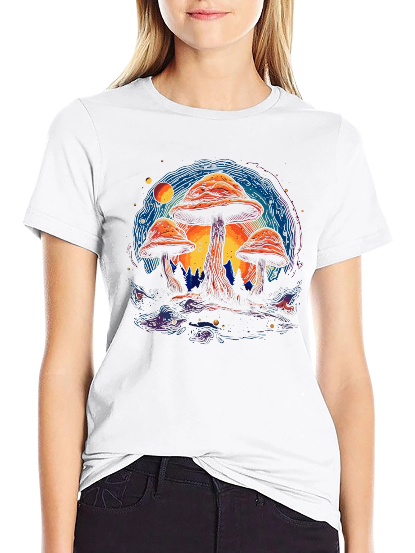 Psychedelic Mushroom Graphic Tee - Black Cotton T-Shirt