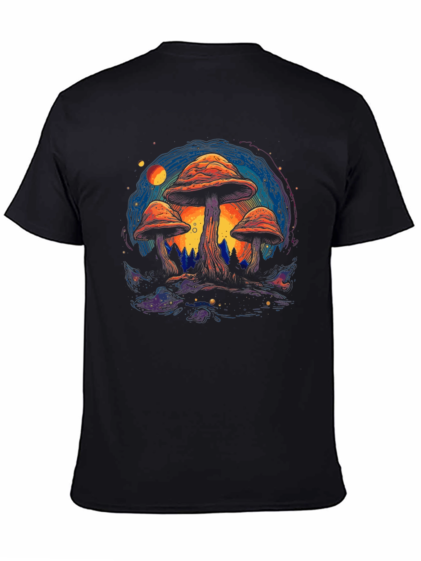 Psychedelic Mushroom Graphic Tee - Black Cotton T-Shirt