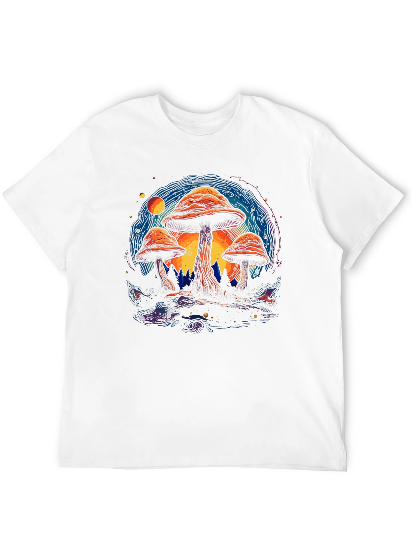 Psychedelic Mushroom Graphic Tee - Black Cotton T-Shirt
