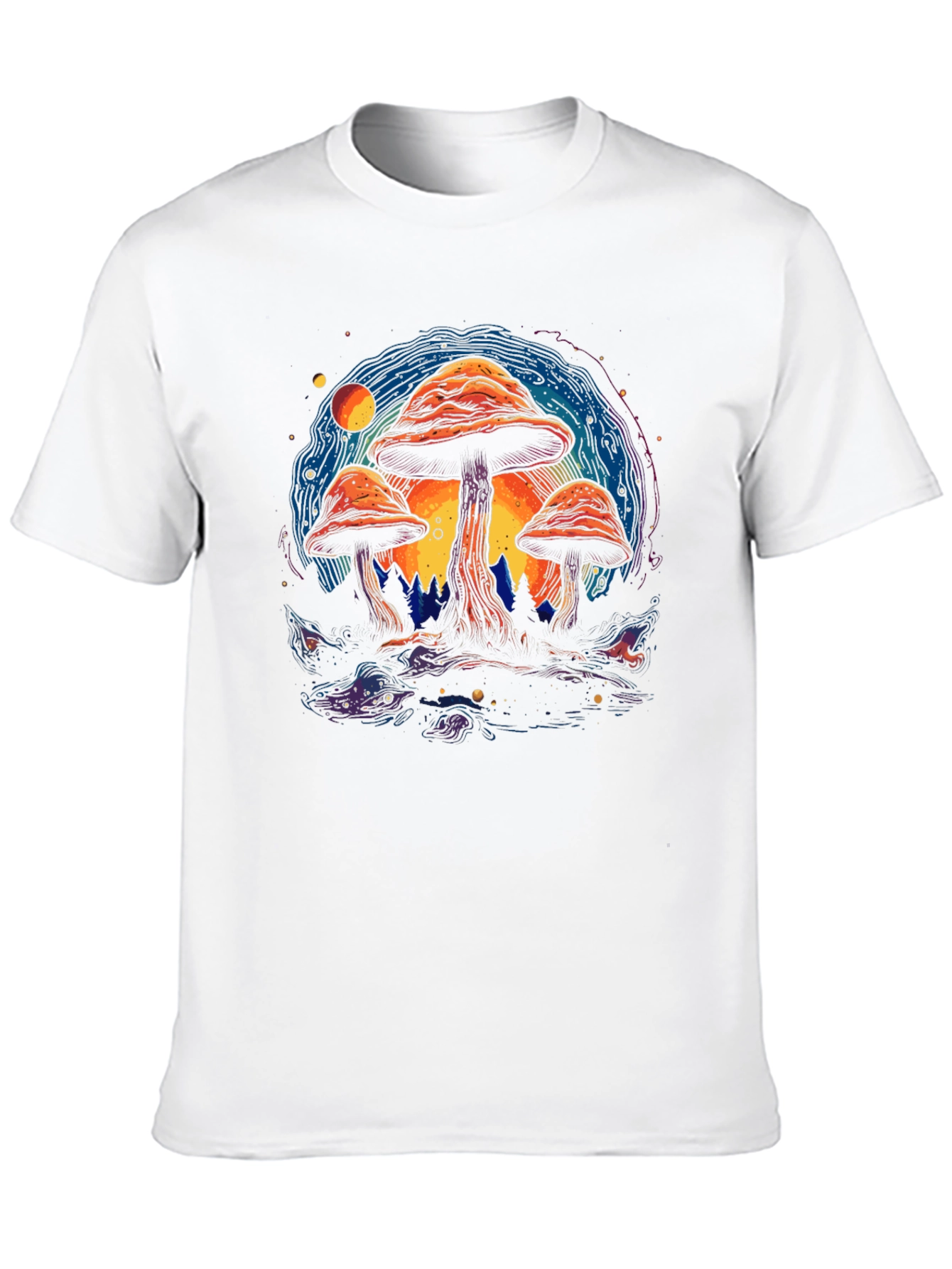 Psychedelic Mushroom Graphic Tee - Black Cotton T-Shirt
