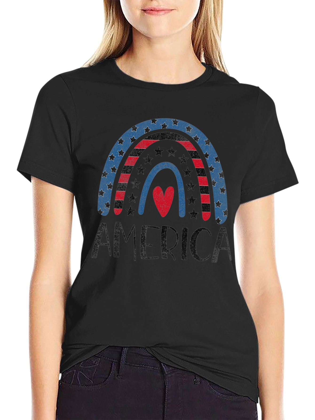 Patriotic America Rainbow Heart T-Shirt