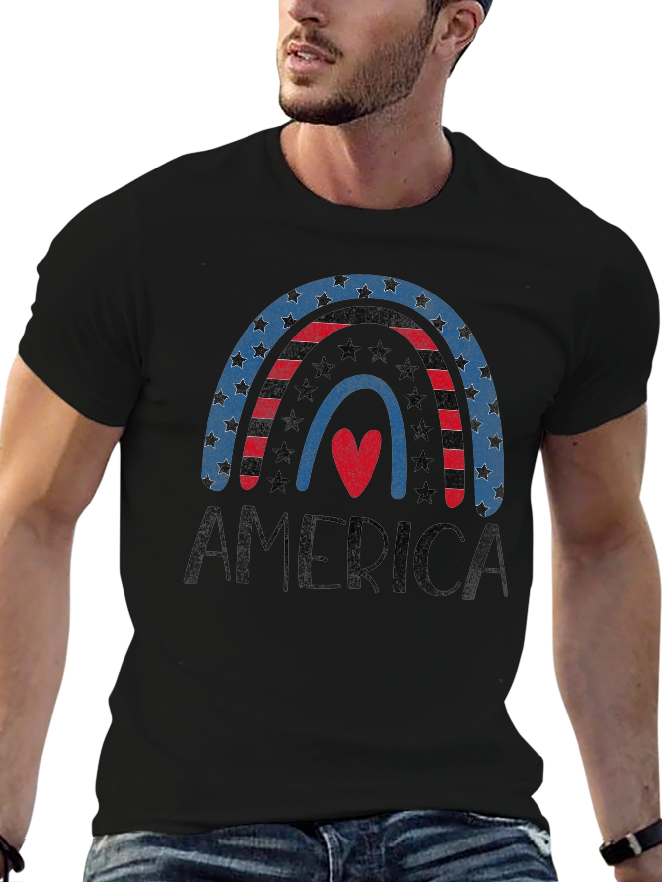 Patriotic America Rainbow Heart T-Shirt