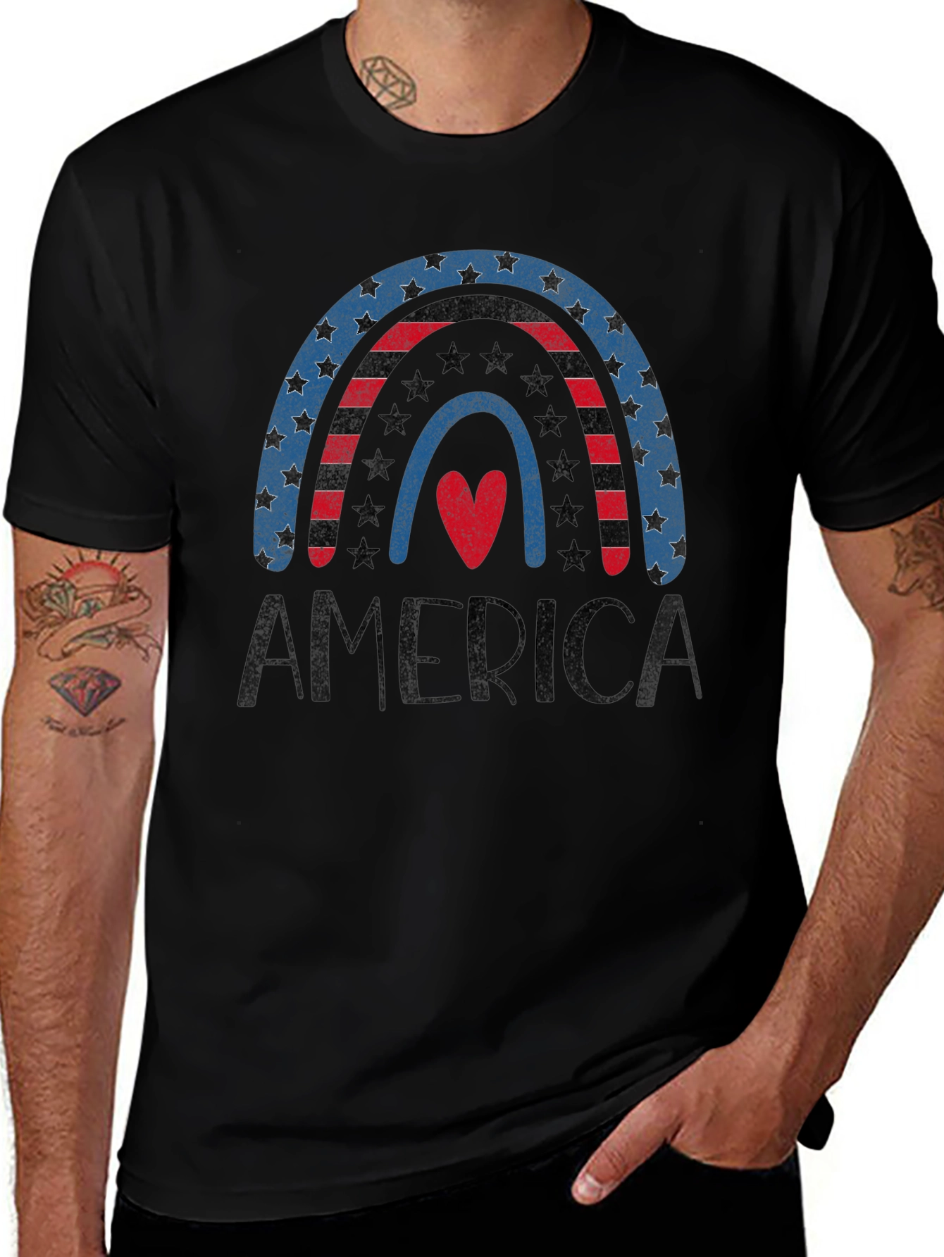 Patriotic America Rainbow Heart T-Shirt