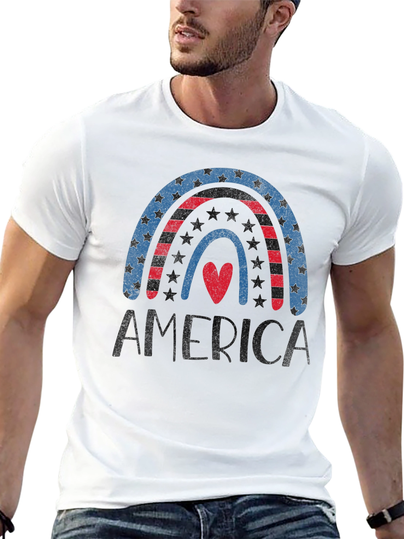 Patriotic America Rainbow Heart T-Shirt