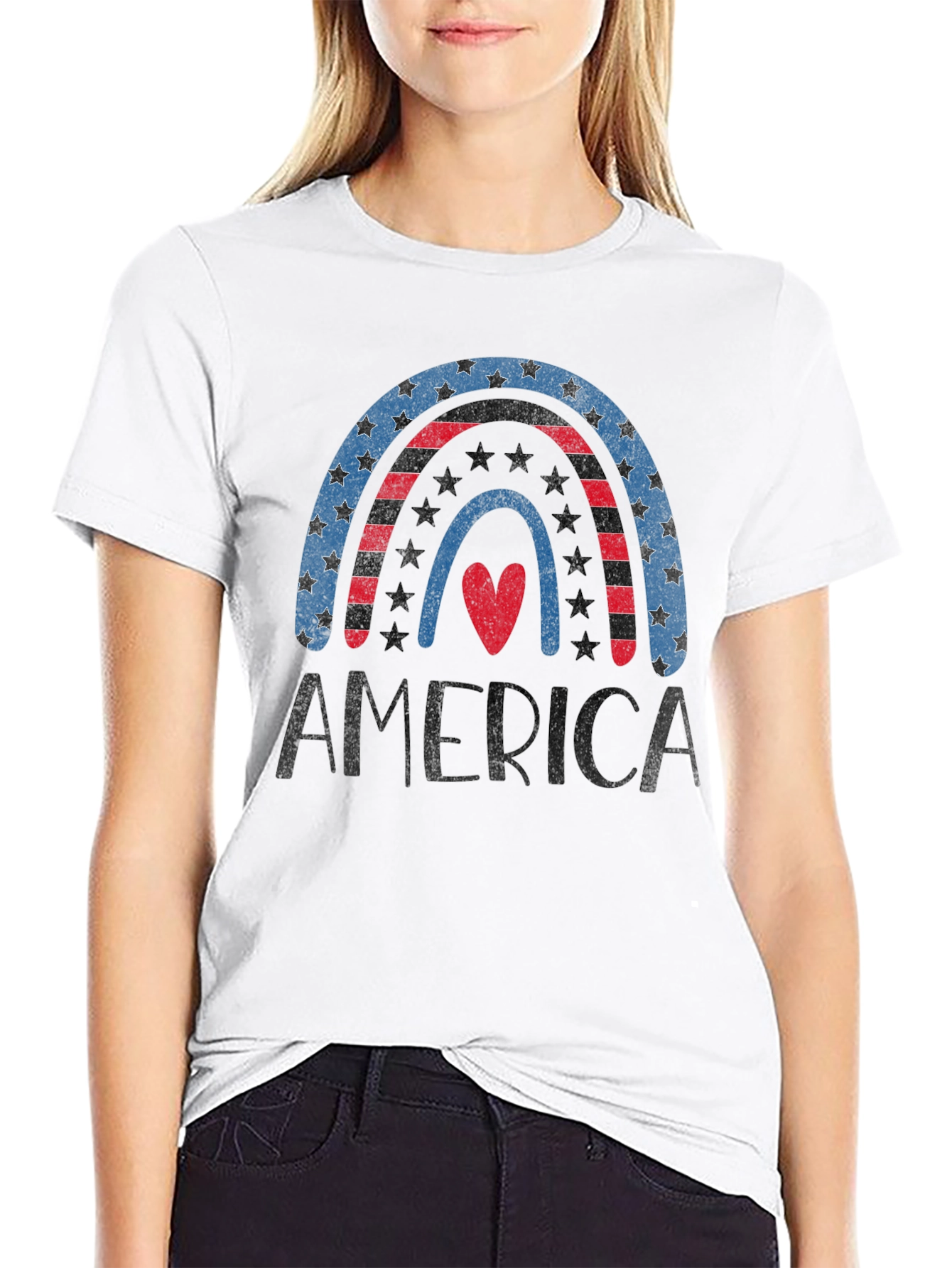 Patriotic America Rainbow Heart T-Shirt