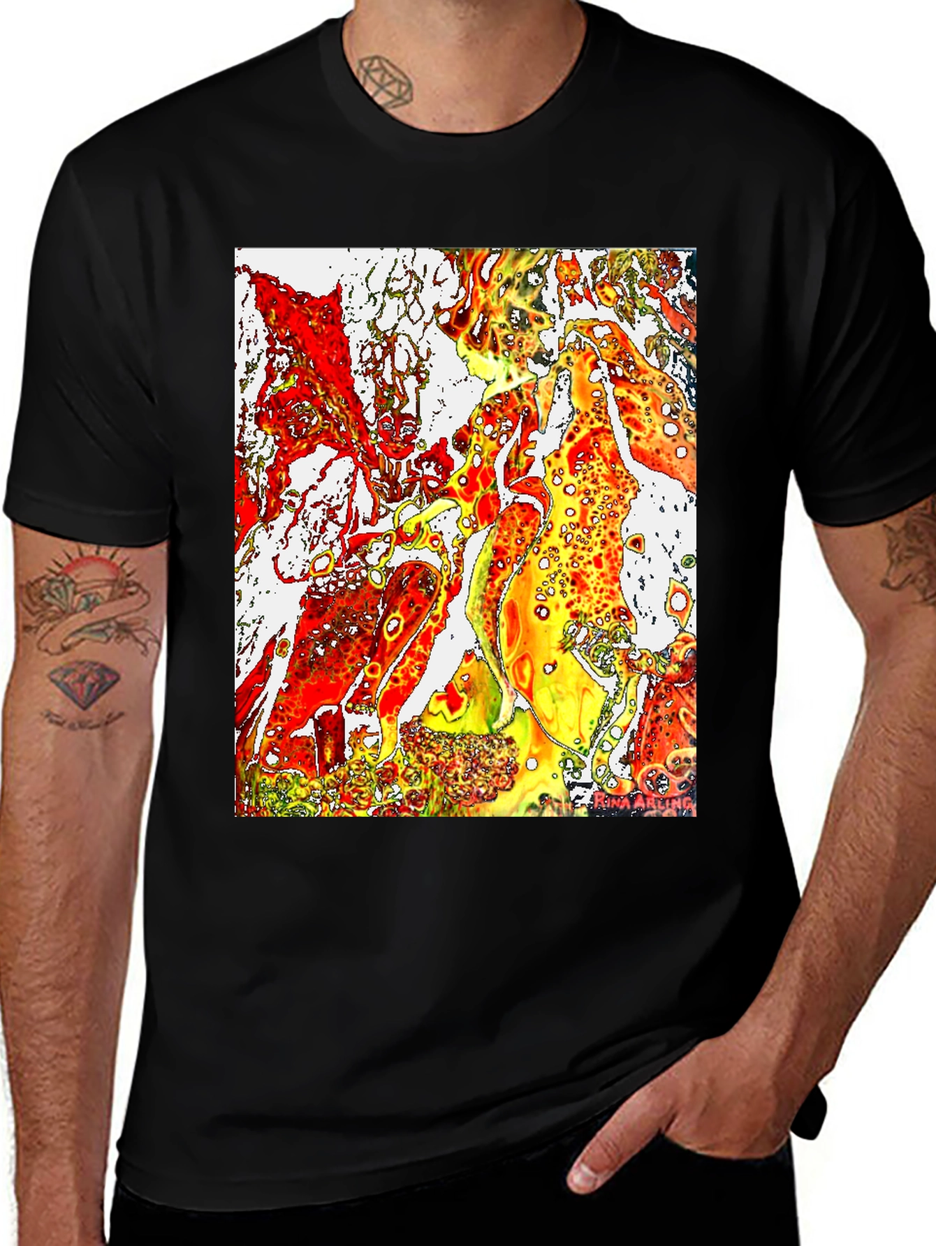 Abstract Fire Art Mens Black T-Shirt