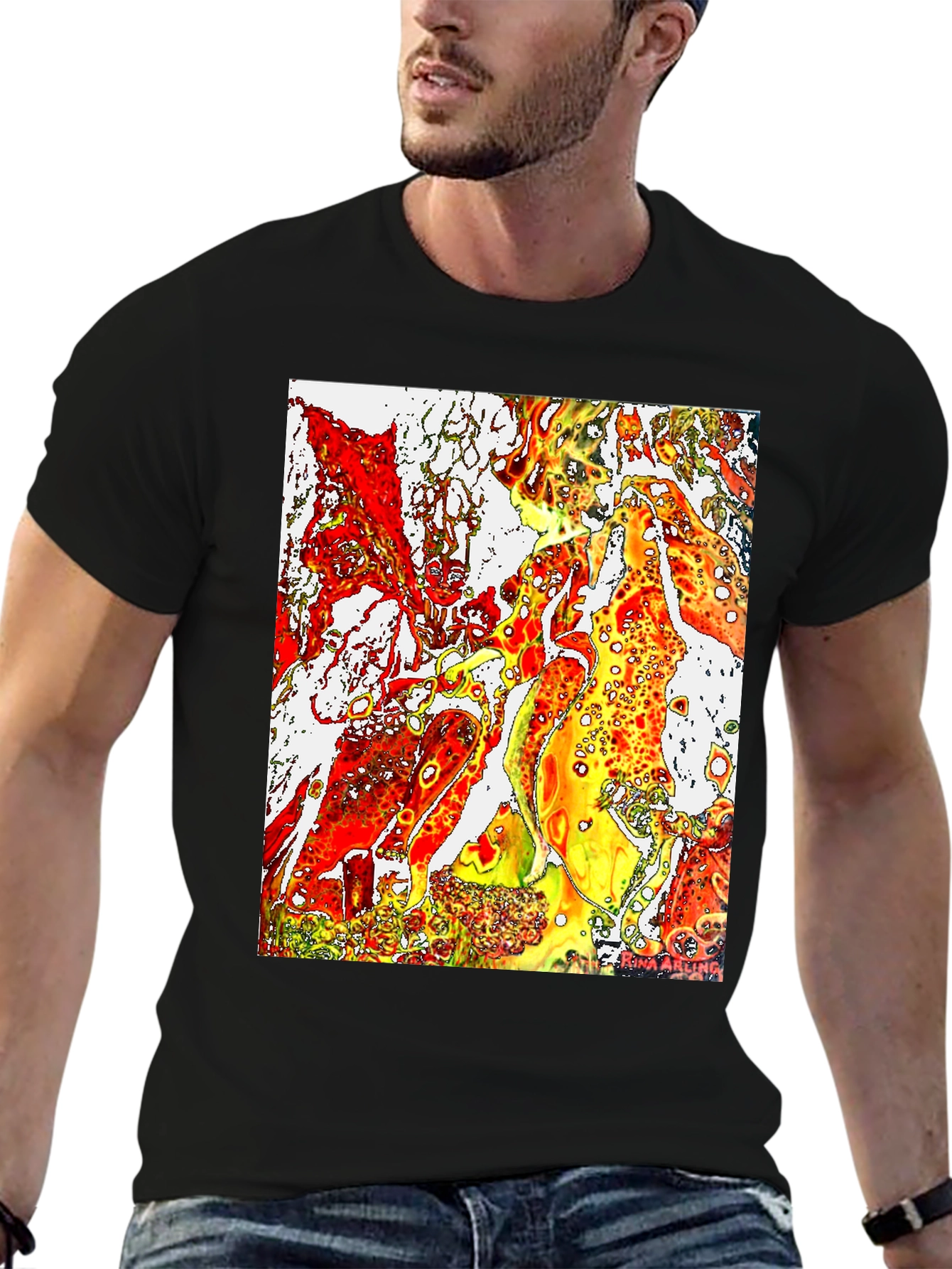 Abstract Fire Art Mens Black T-Shirt