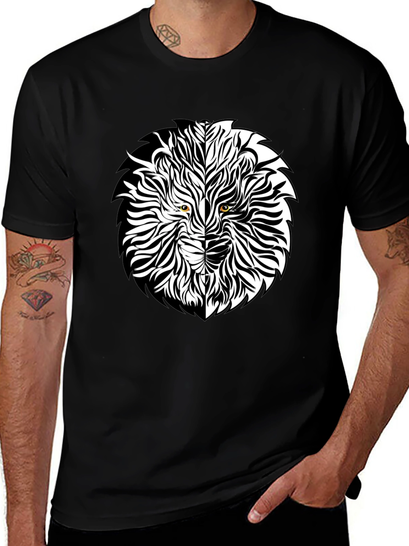 Lion Face Graphic Black T-Shirt