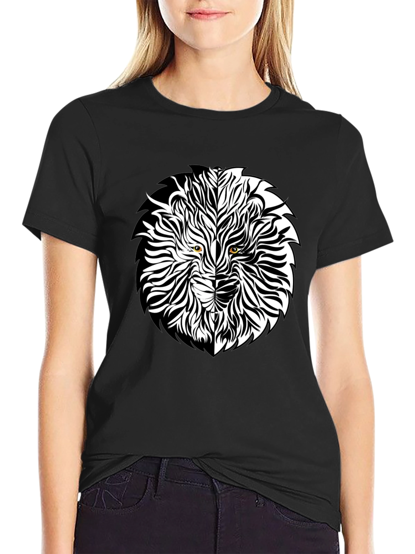 Lion Face Graphic Black T-Shirt