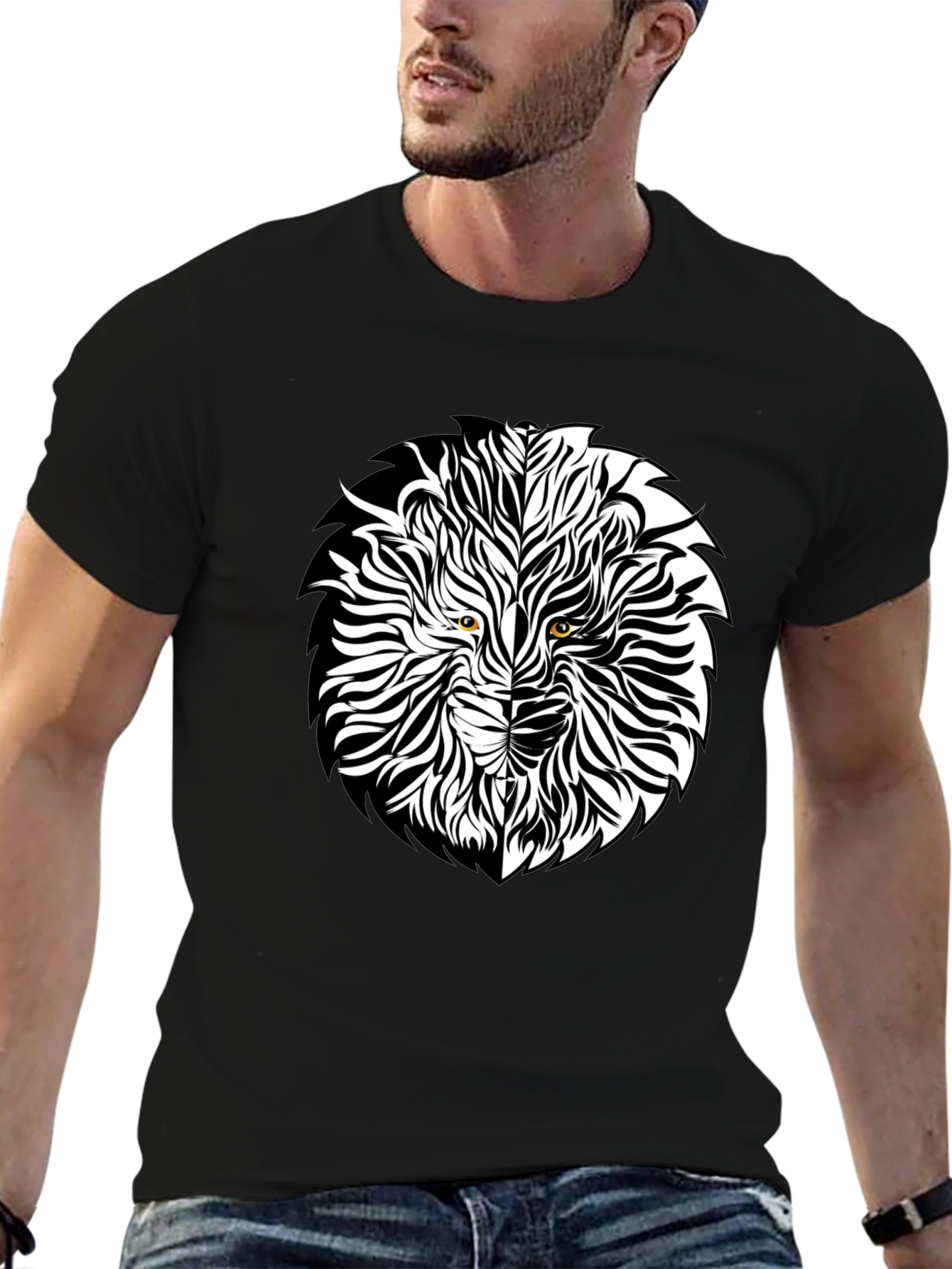 Lion Face Graphic Black T-Shirt