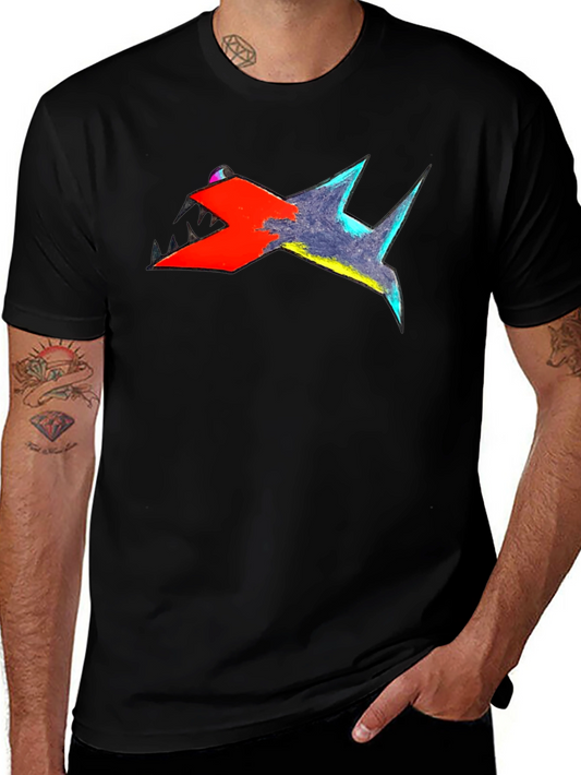 Abstract Shark Graphic Black Tee - Bold & Unique Design