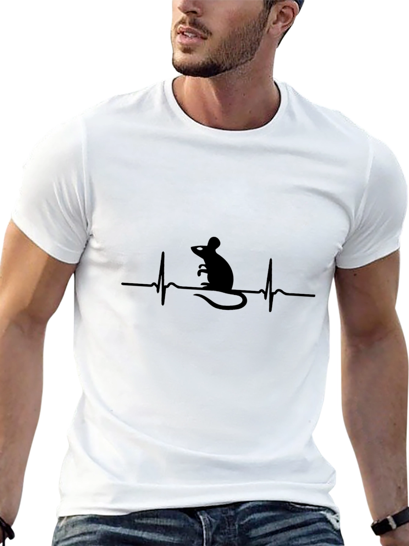 Mouse Heartbeat Graphic T-Shirt - Mens Black Tee