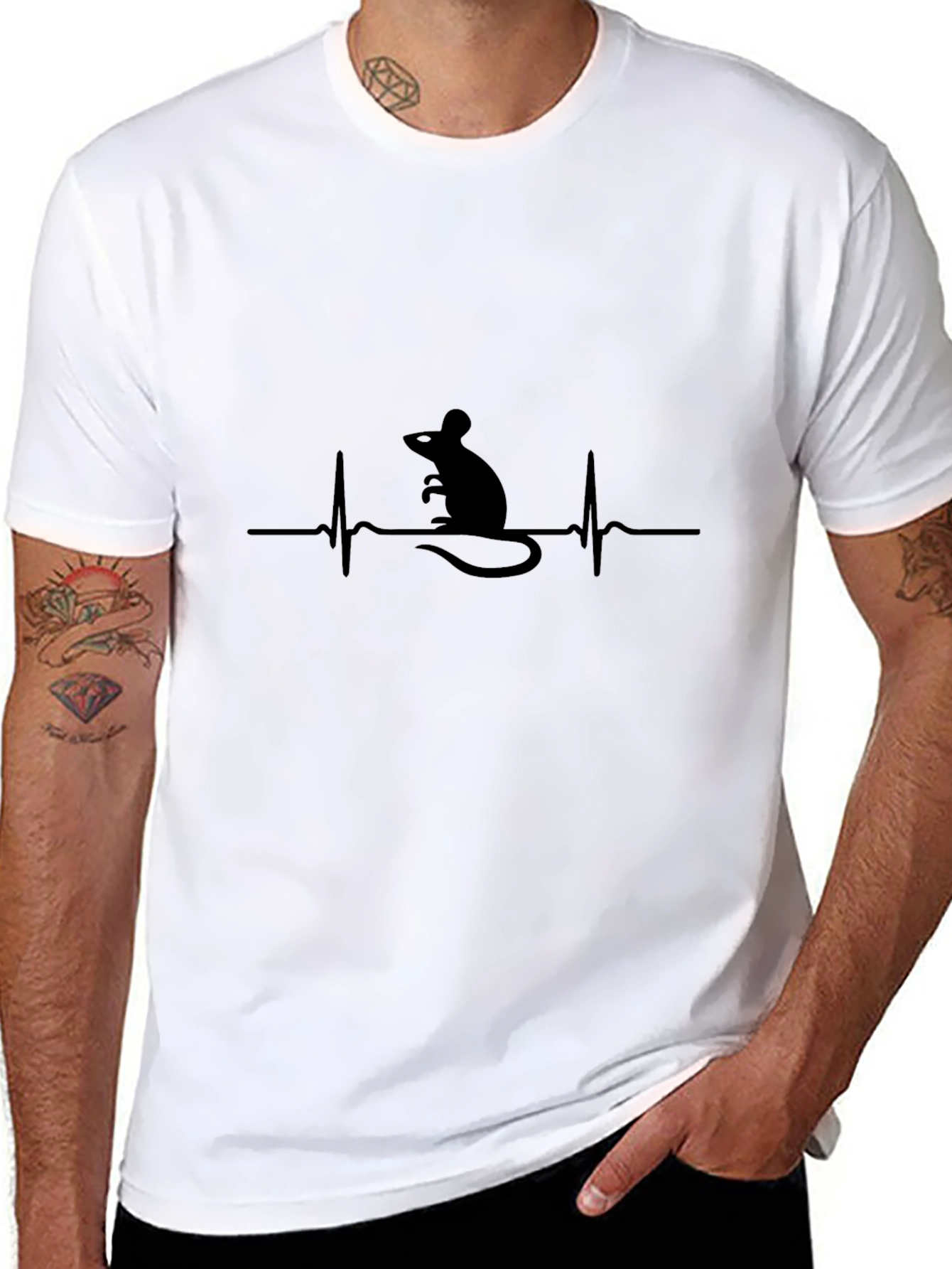 Mouse Heartbeat Graphic T-Shirt - Mens Black Tee