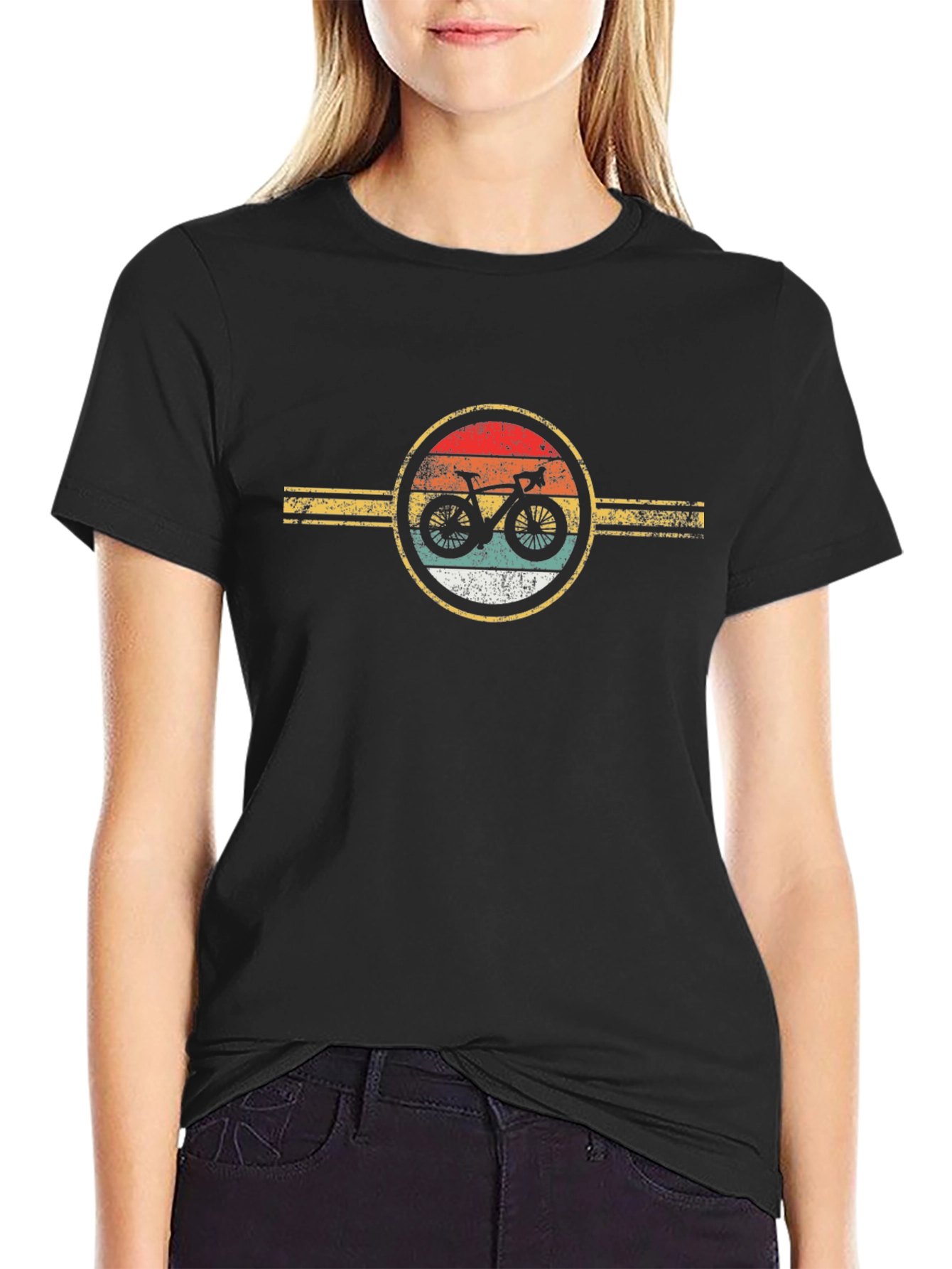 Retro Bicycle Graphic Tee - Black Cotton T-Shirt