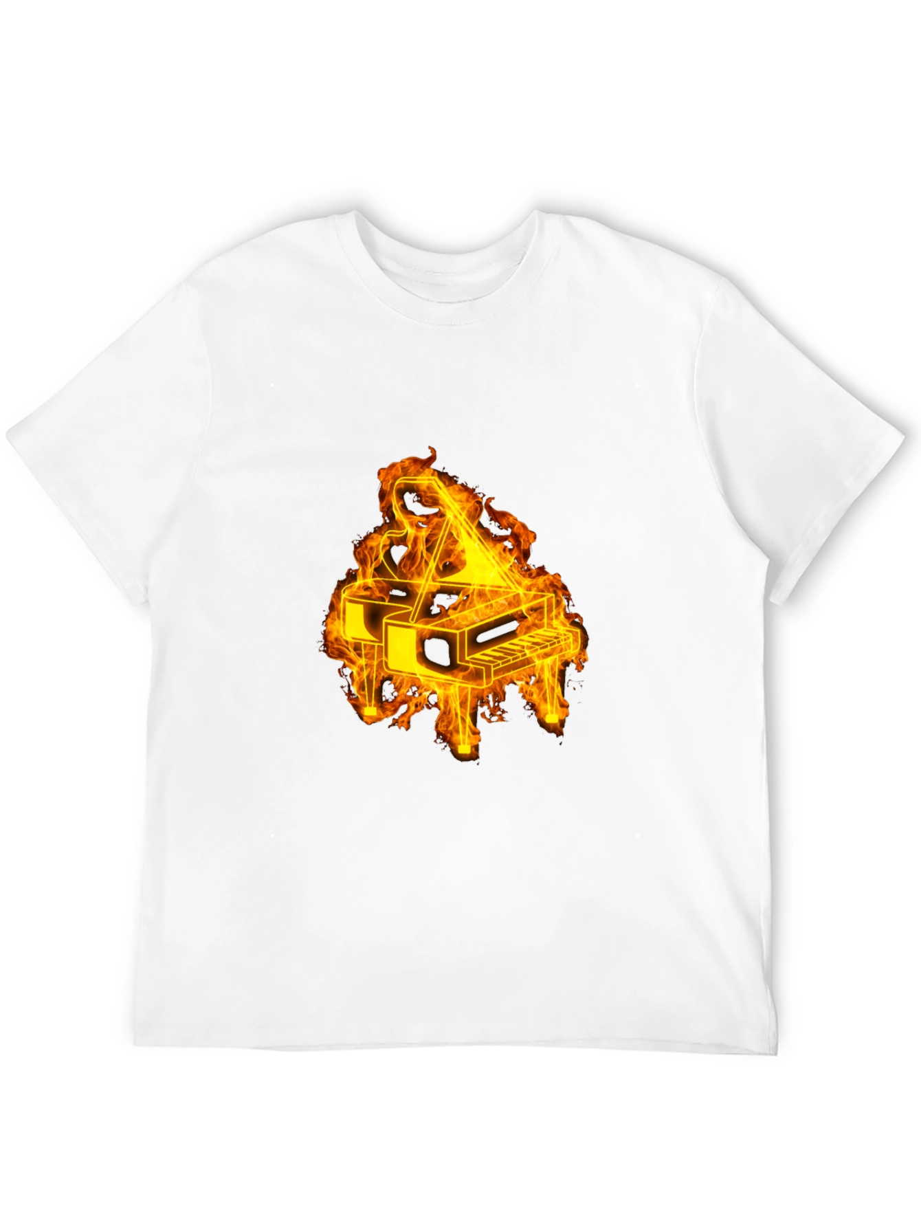 Flaming Piano Graphic Tee - Black Cotton Blend