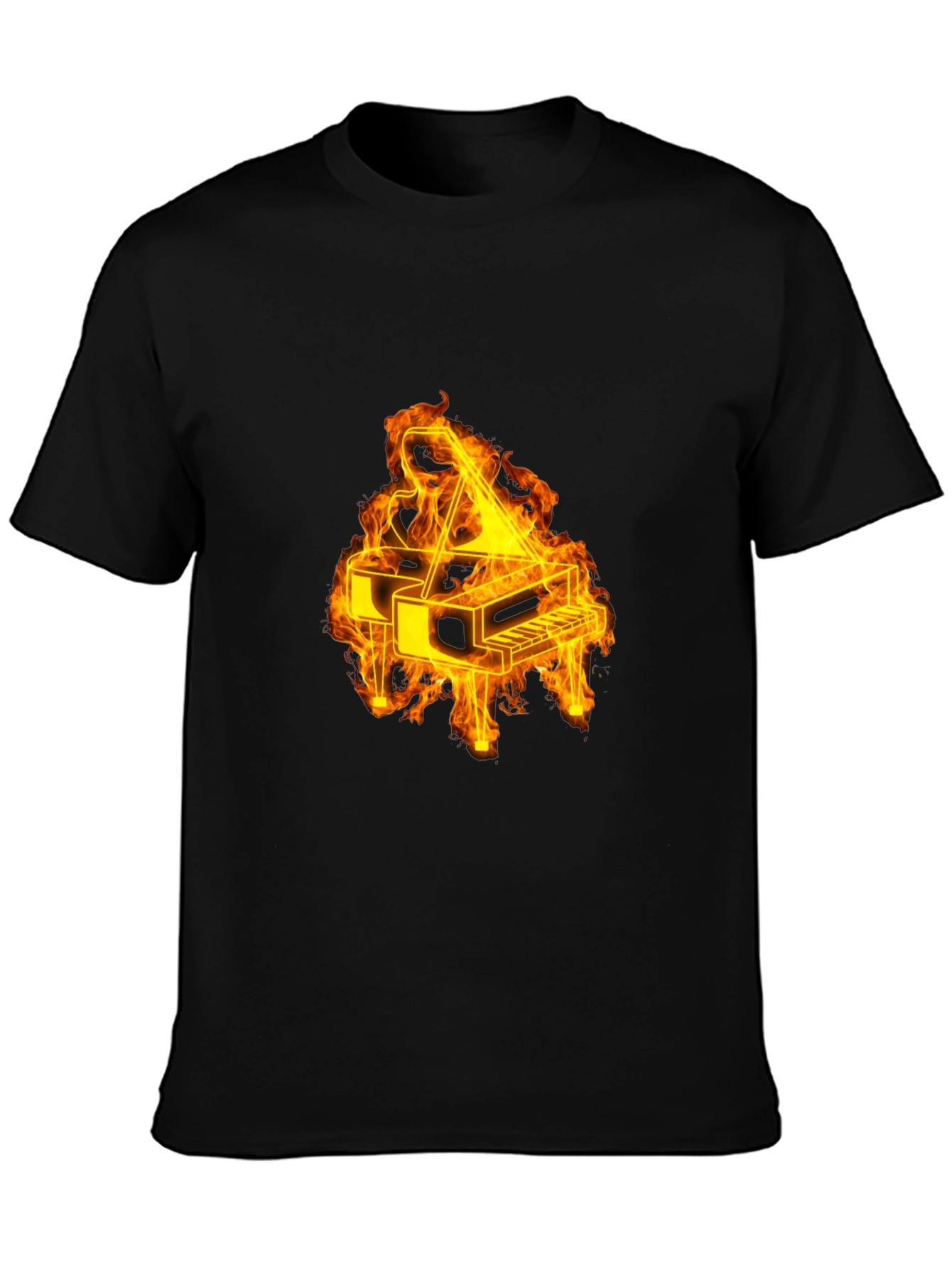 Flaming Piano Graphic Tee - Black Cotton Blend
