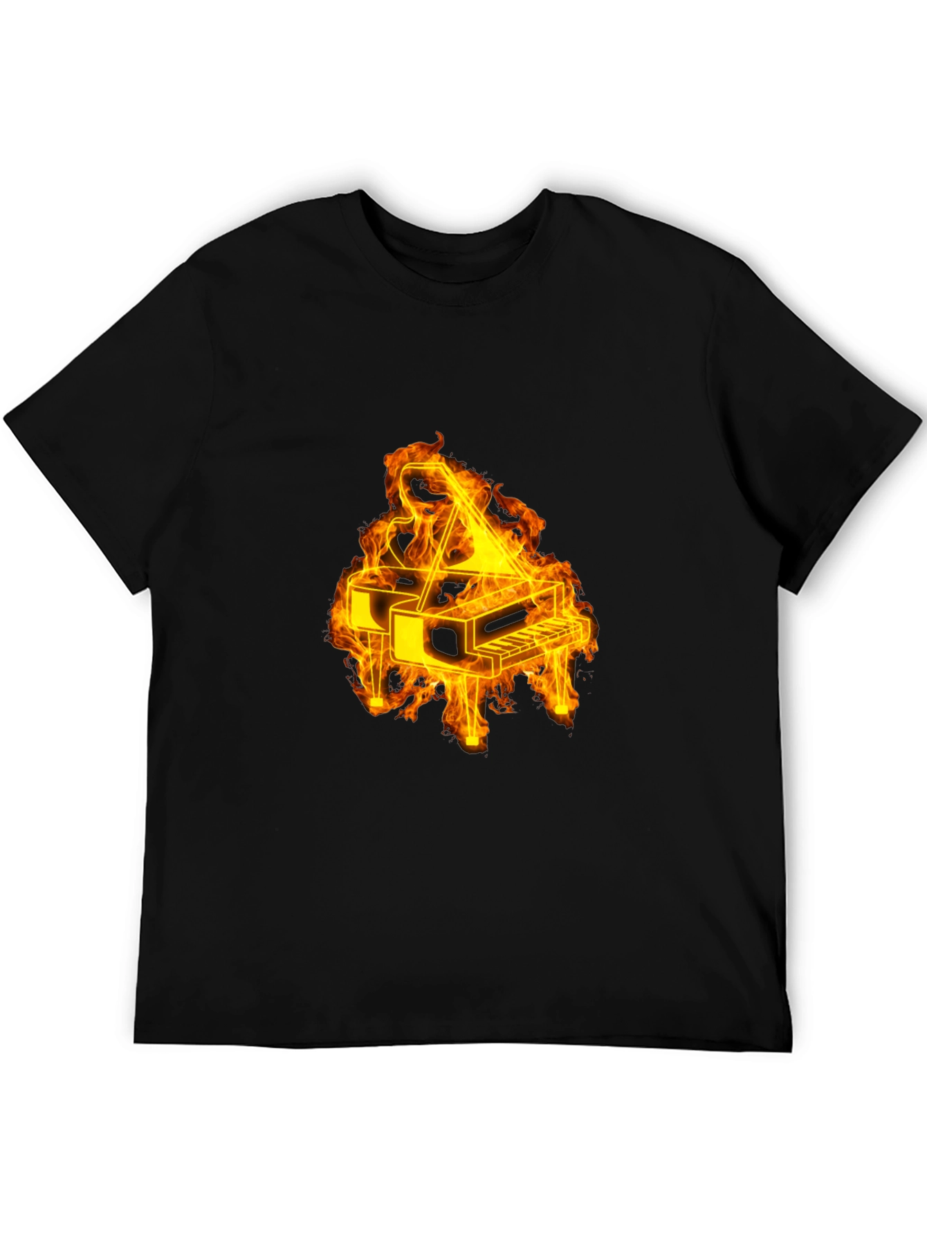 Flaming Piano Graphic Tee - Black Cotton Blend