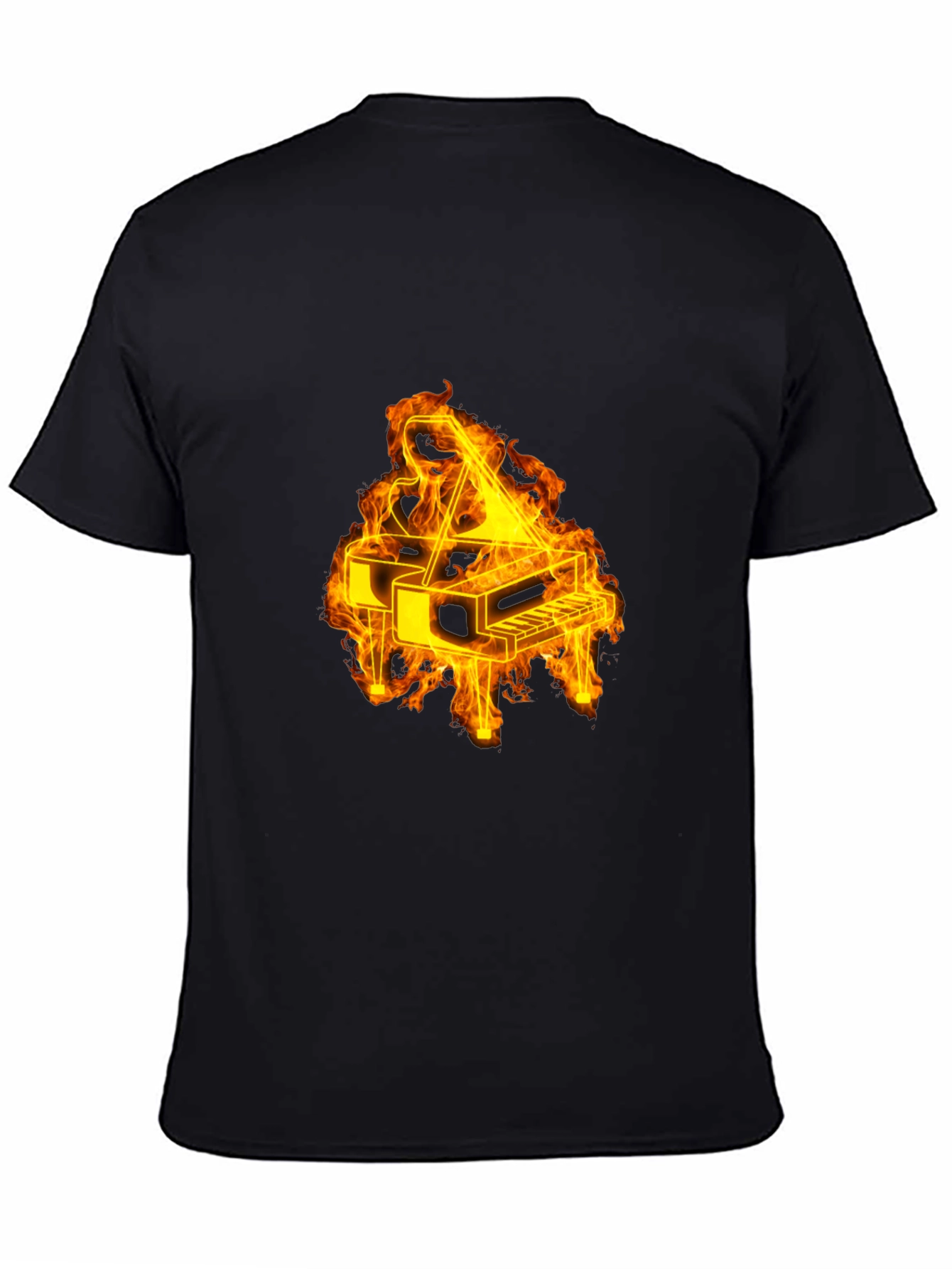 Flaming Piano Graphic Tee - Black Cotton Blend