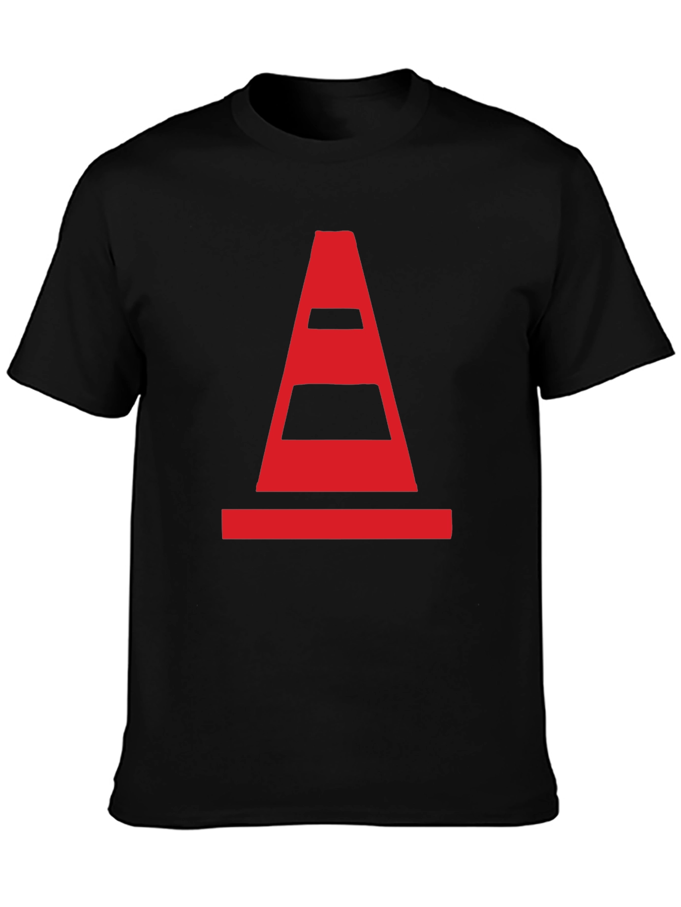Traffic Cone Graphic Tee - Black Cotton Casual Shirt