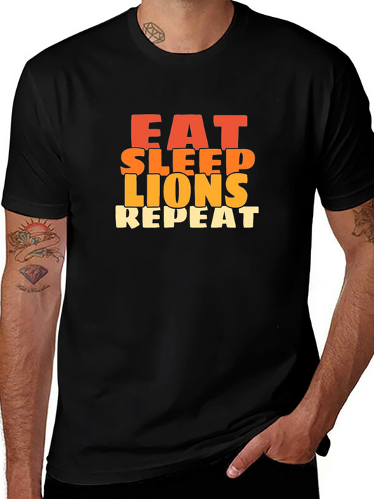 Eat Sleep Lions Repeat Graphic Tee - Black Cotton T-Shirt