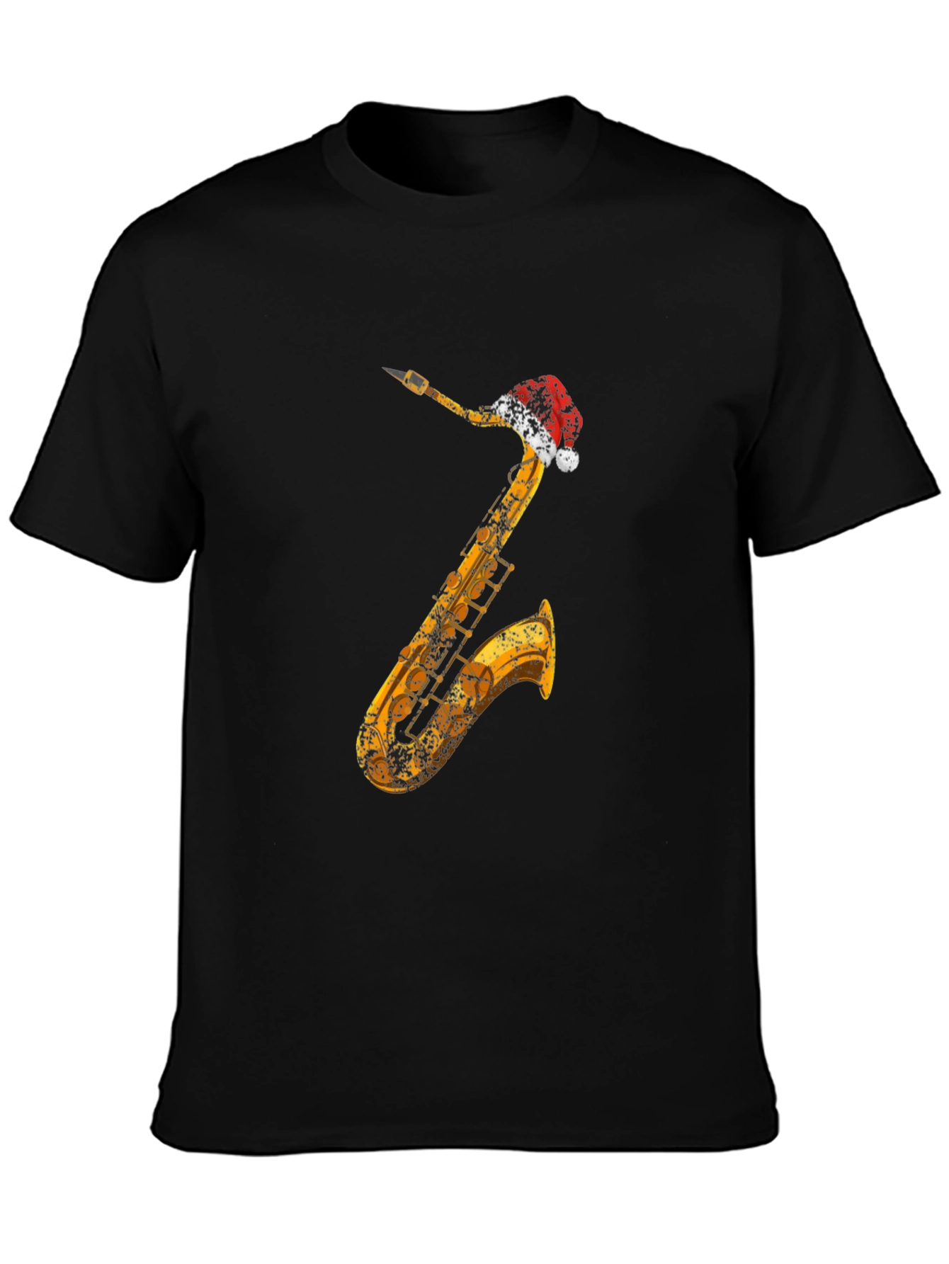 Saxophone Santa Hat Black T-Shirt